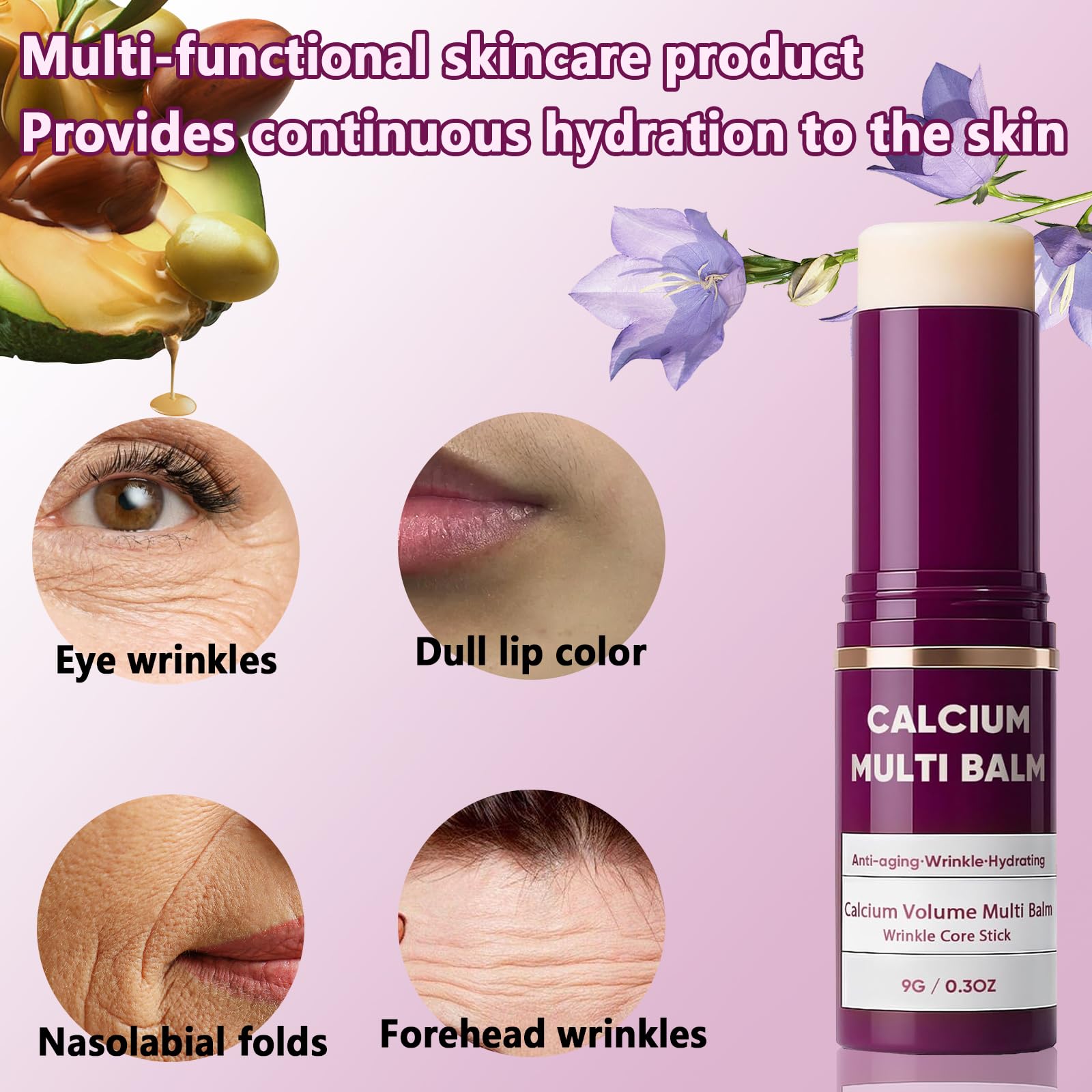 Qawnfy Calcium Multi Balm: Wrinkle Core Stick, Korean Collagen Moisturizing, 9g