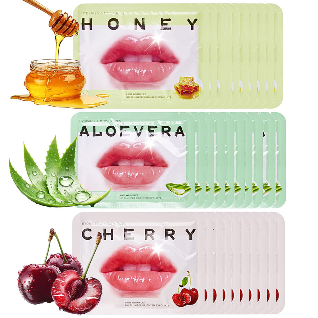 Qawnfy 30Pcs Collagen Crystal Lip Masks – Honey, Cherry & Aloe Lip Care for Hydration