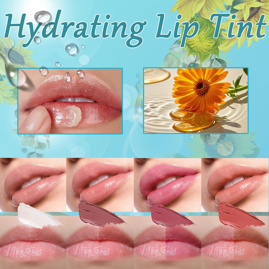 Qawnfy 4-Piece Lip Tint Hydrating Set — Long-Lasting, Non-Stick Lip Oil Balm