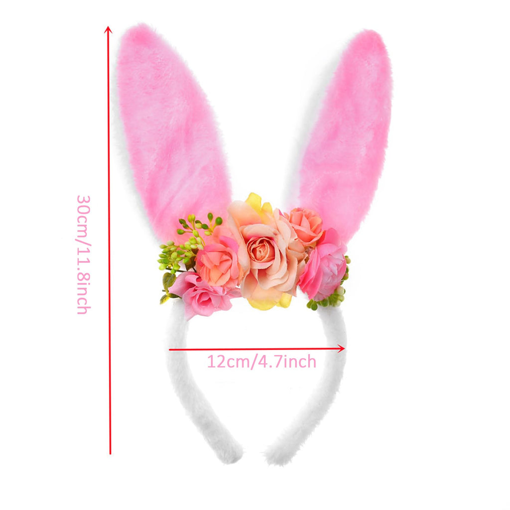 QDTK Easter Bunny Ears Headband – Floral Flower Crown for Easter & Parties
