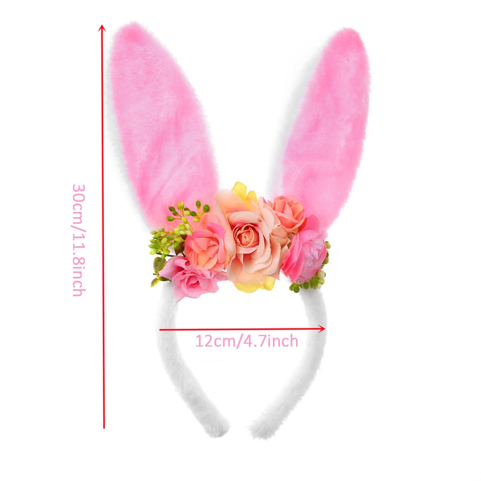 QDTK Easter Bunny Ears Headband – Floral Flower Crown for Easter & Parties