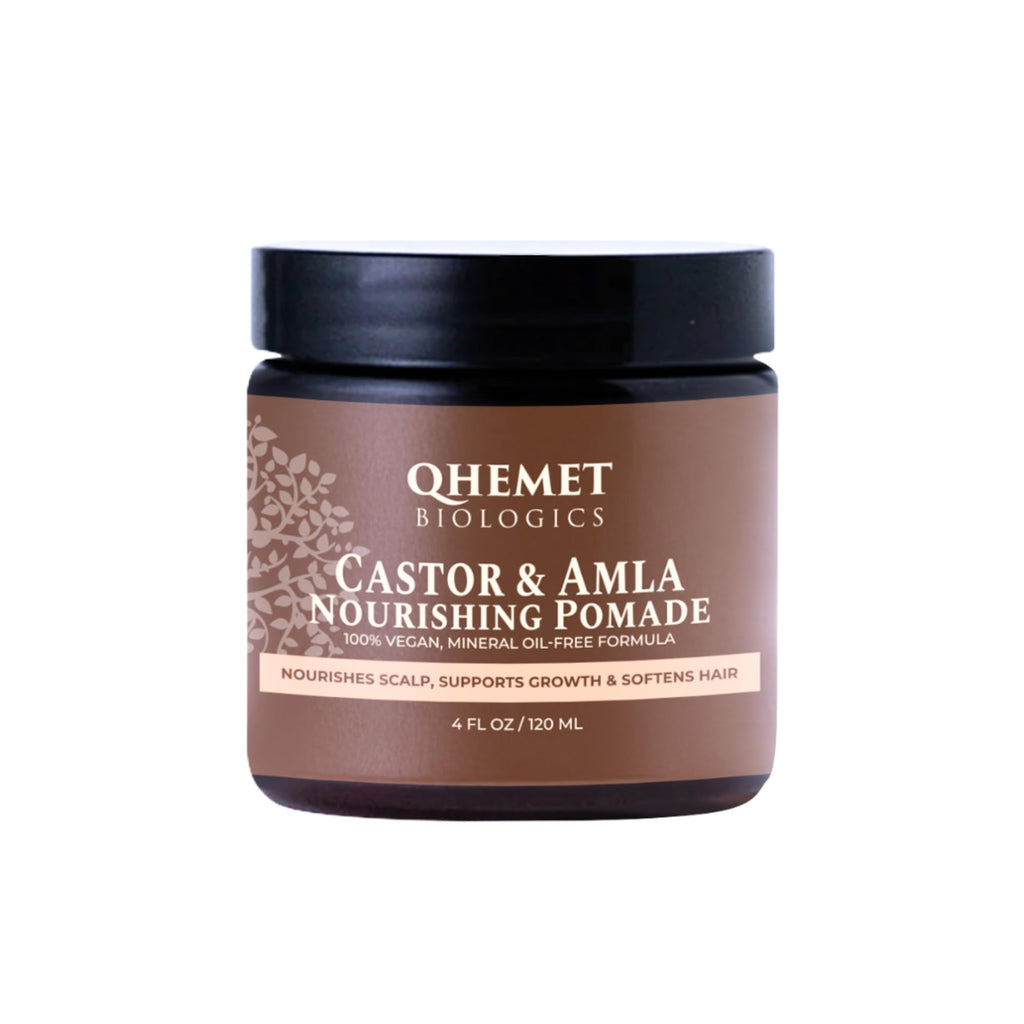 Qhemet Biologics Castor & Amla Nourishing Pomade – Vegan Scalp Conditioner for 4C Hair, Locs & Protective Styles (4 oz)