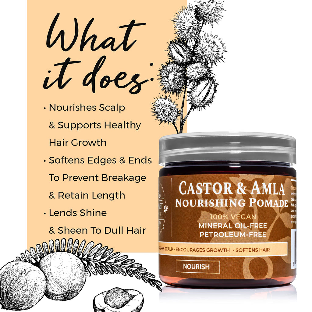 Qhemet Biologics Castor & Amla Nourishing Pomade – Vegan Scalp Conditioner for 4C Hair, Locs & Protective Styles (4 oz)