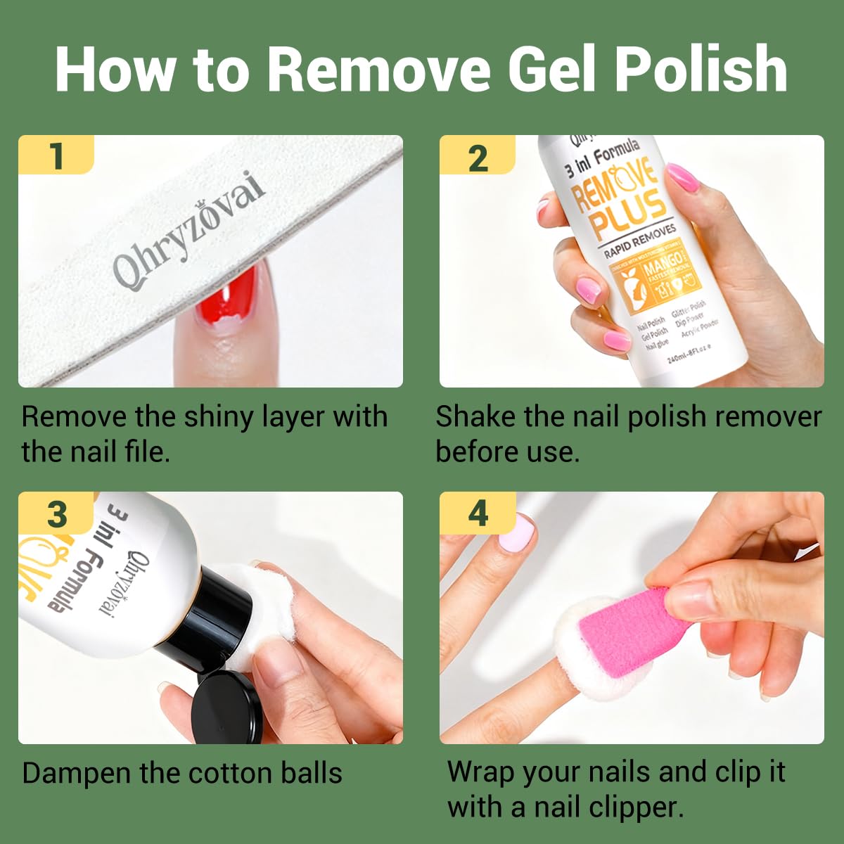 Qhryzoval Acetone Nail Polish Remover – 8 oz Mango Oil, 3-in-1 Gel Polish & Acrylic Remover