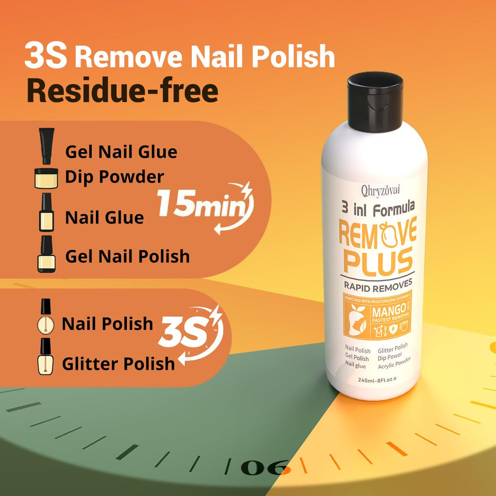 Qhryzoval Acetone Nail Polish Remover – 8 oz Mango Oil, 3-in-1 Gel Polish & Acrylic Remover