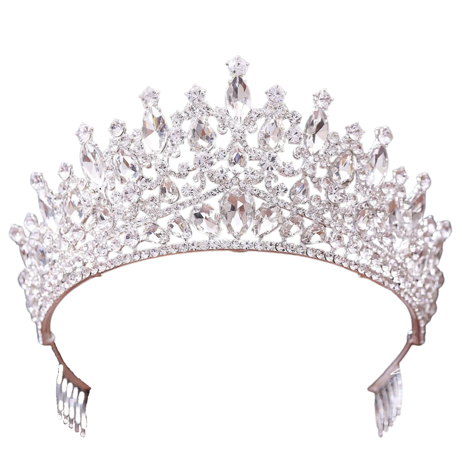QIAIYALA Tiara with Comb – Silver Rhinestones Crown for Wedding, Prom, Cosplay