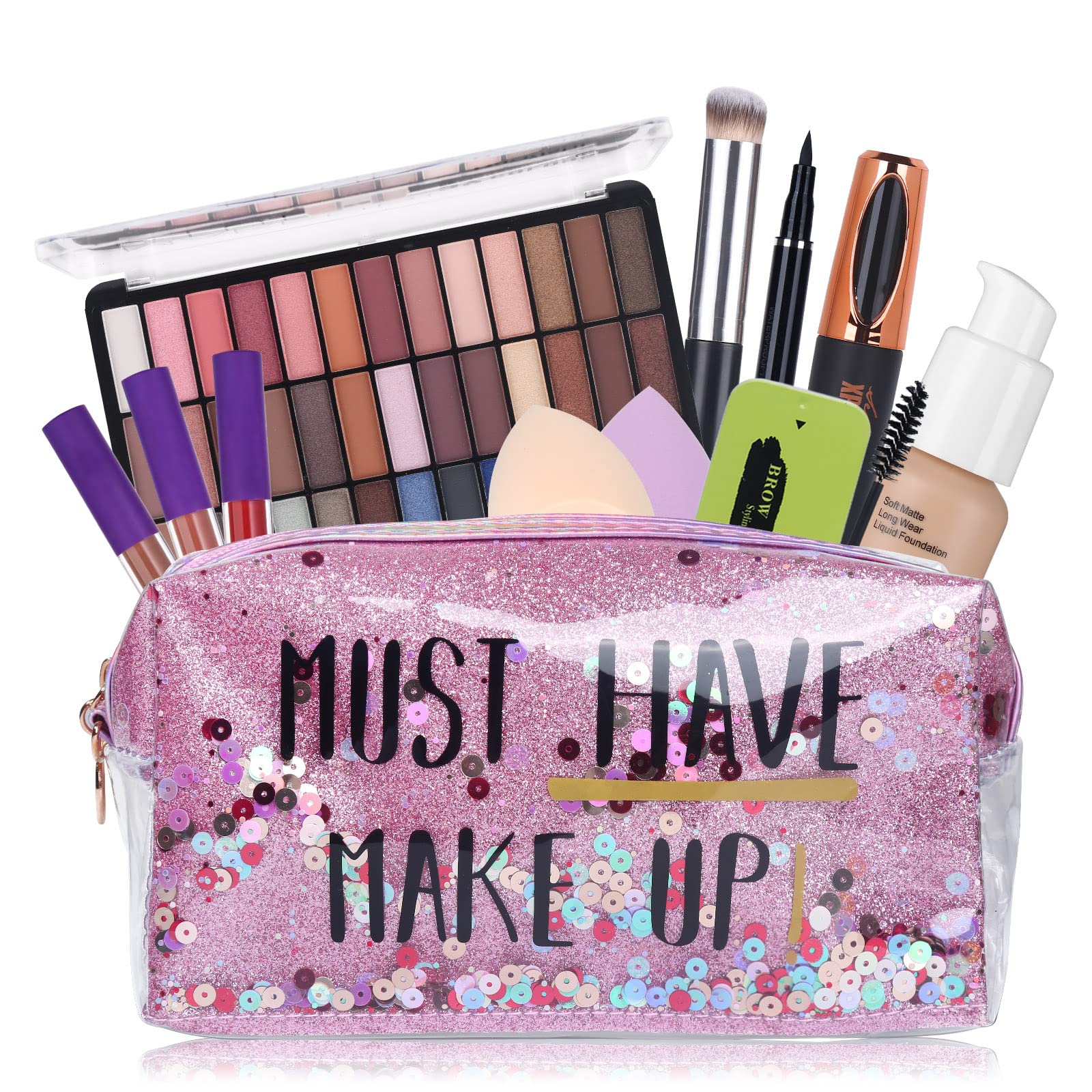 QiBest Makeup Set For Women Full Kit – 39-Color Nude Smokey Eyeshadow Palette, Foundation, Mascara & Lipstick Gift Set
