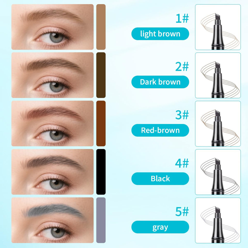 QIC Eyebrow Pencil with 4-Tip Microblade – Waterproof, Smudge-Proof, Dark Brown 2#