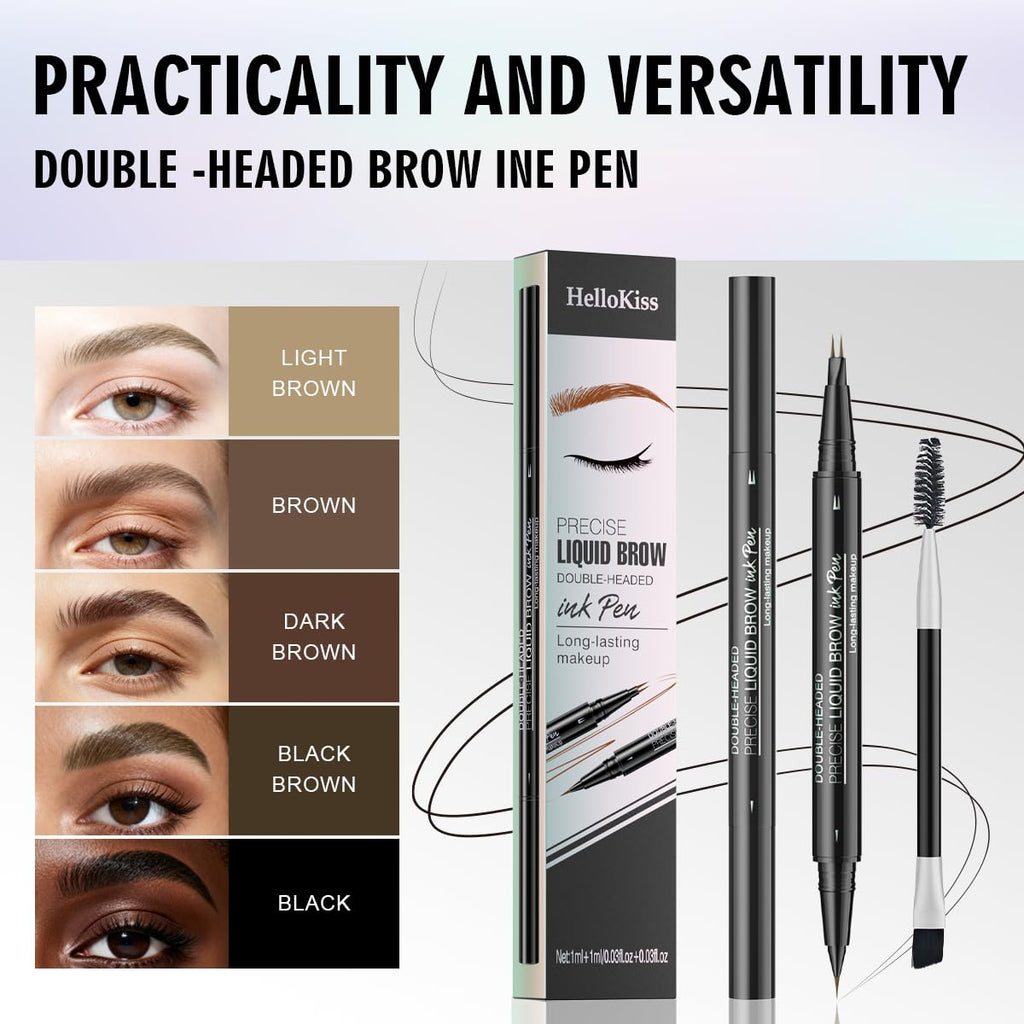 QIC Microblading Eyebrow Pencil – 2-in-1 Dual-Ended Brow Pen with Brush | Waterproof & Long-Lasting