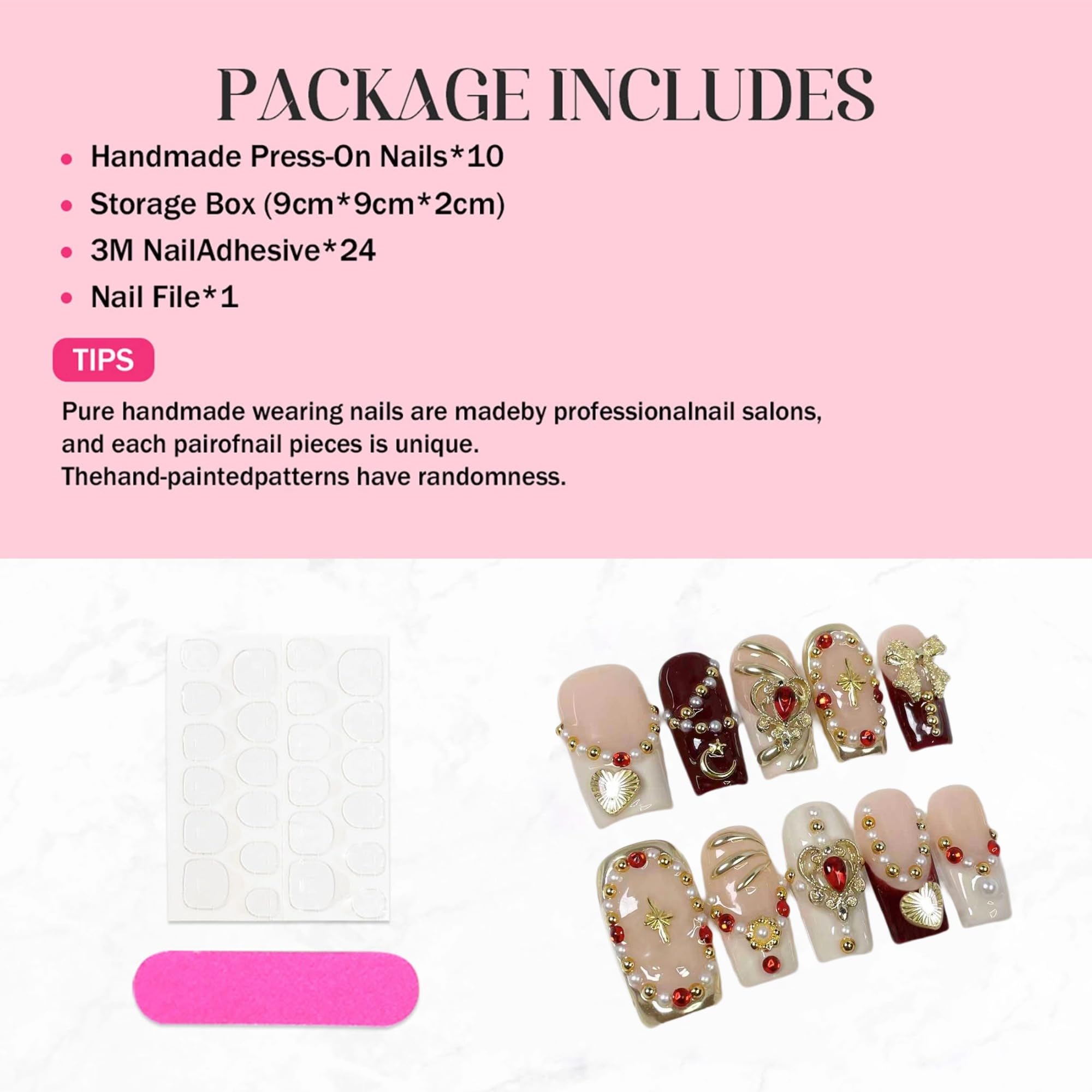 Qicaijia 10Pcs Size M Medium Square Handmade Press-On Nails | Luxury Egyptian Palace Relief with Gold Charms