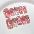 Qicaijia Medium Square Press-On Nails – 3D Flower, Shell Starfish Design, Full Cover