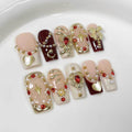 Qicaijia 10Pcs Size M Medium Square Handmade Press-On Nails | Luxury Egyptian Palace Relief with Gold Charms