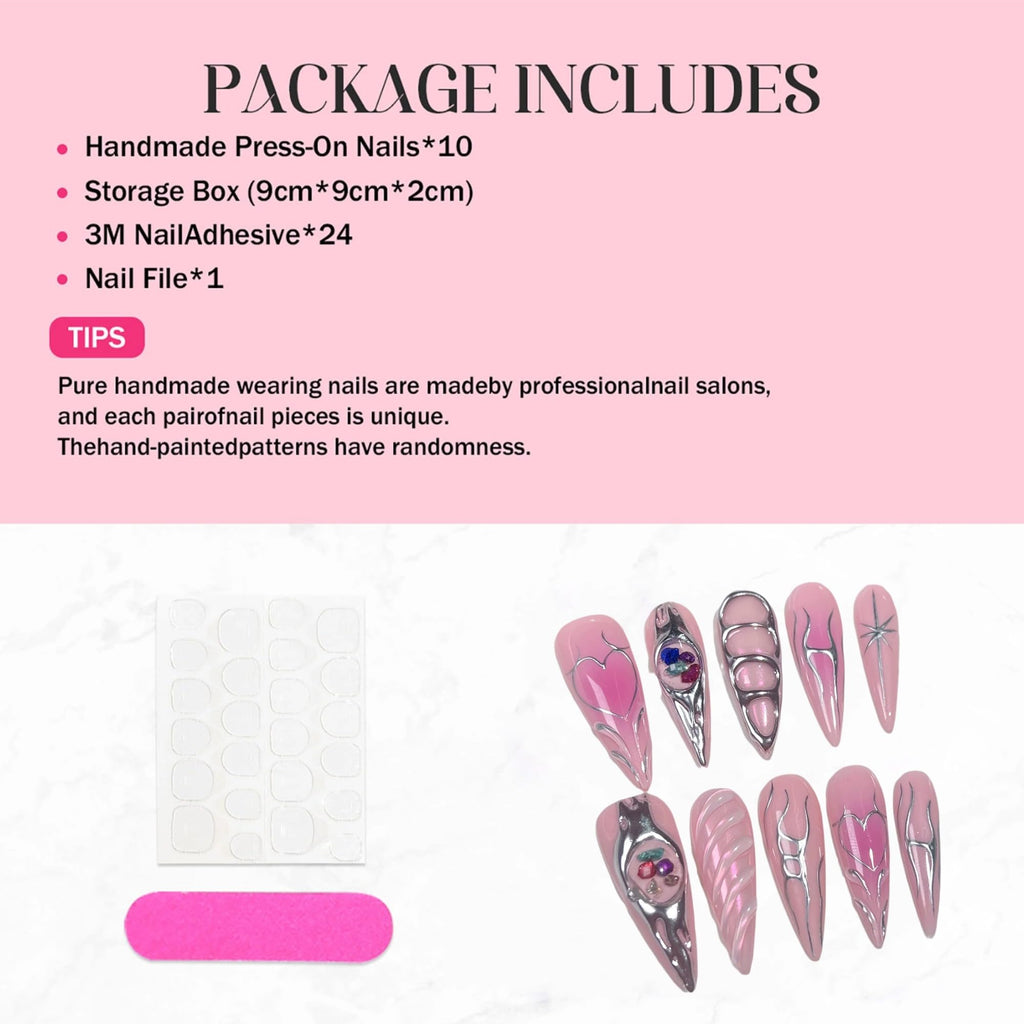 Qicaijia 10Pcs Long Press On Nails – Pink Almond Ombre, Reusable Full Cover