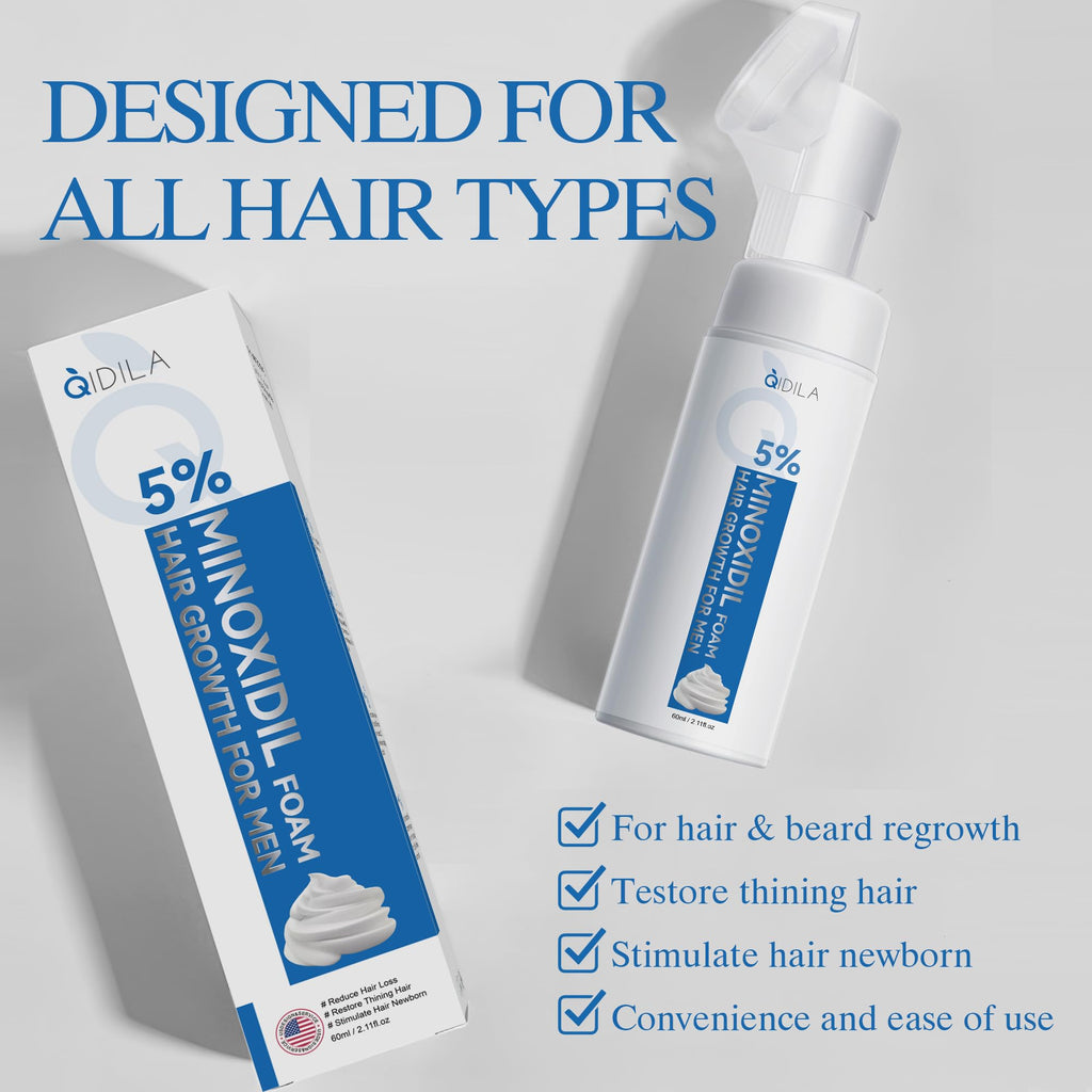 QIDILA 5% Minoxidil Foam for Men – Hair & Beard Regrowth, 60ml, 4-Pack