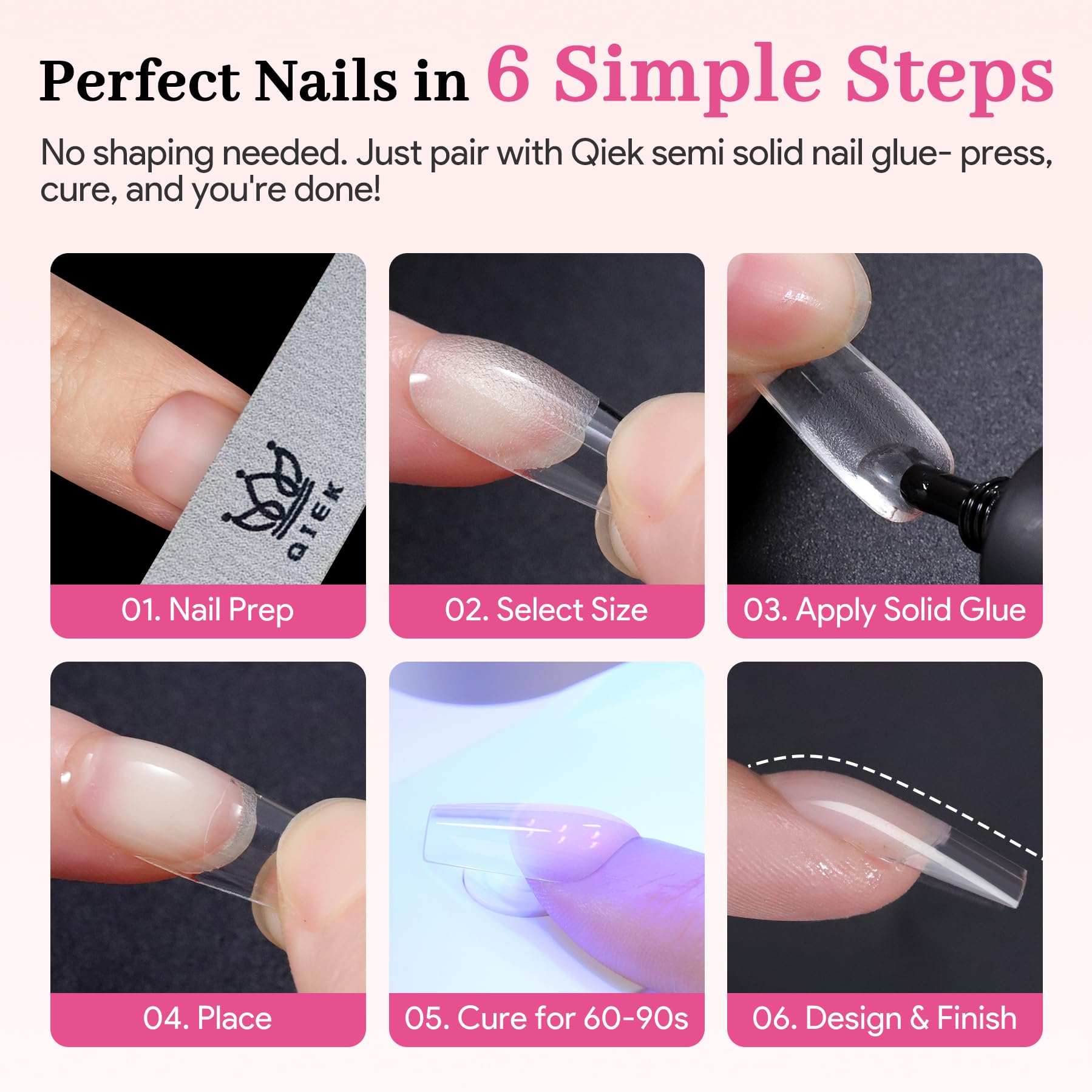 QIEK Nail Tips Kit – Medium Square Pre-Built Apex, 240 Pcs, 15 Sizes