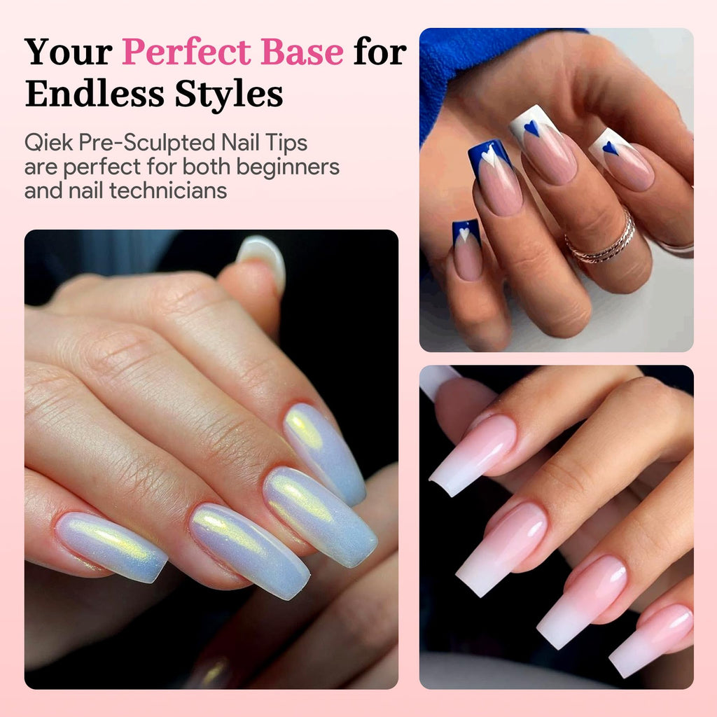 QIEK Nail Tips Kit – Medium Square Pre-Built Apex, 240 Pcs, 15 Sizes