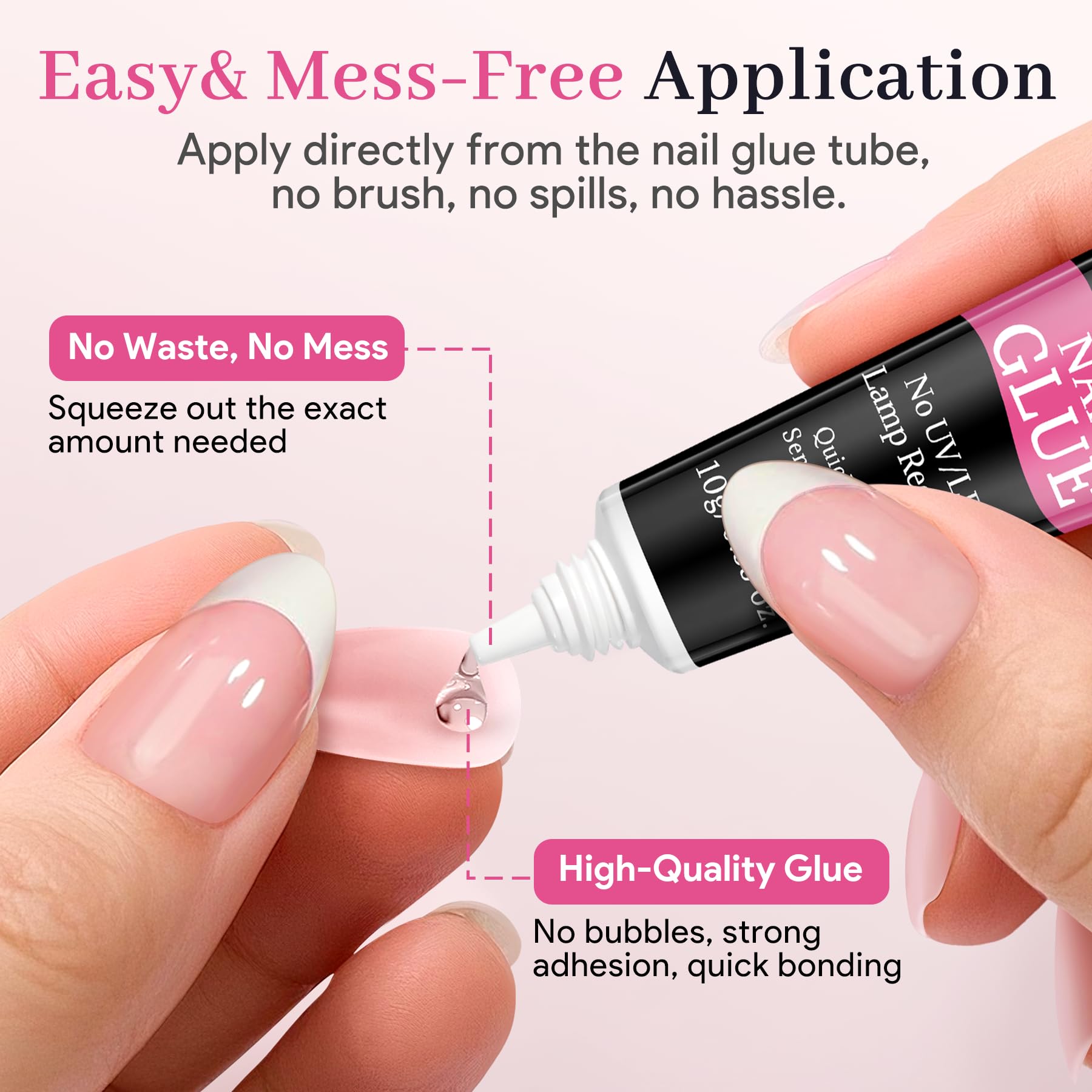 QIEK No-Lamp Nail Glue & Remover Set – Quick-Dry 10ml, Up to 28 Days Hold, 10g Remover