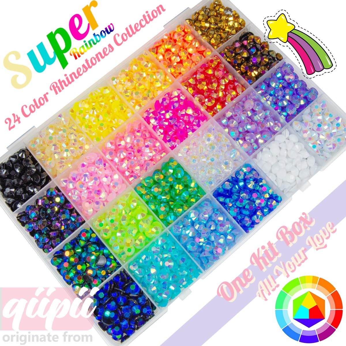Qiipii 24-Color Jelly Resin Rhinestones (6mm) with B7000 Glue
