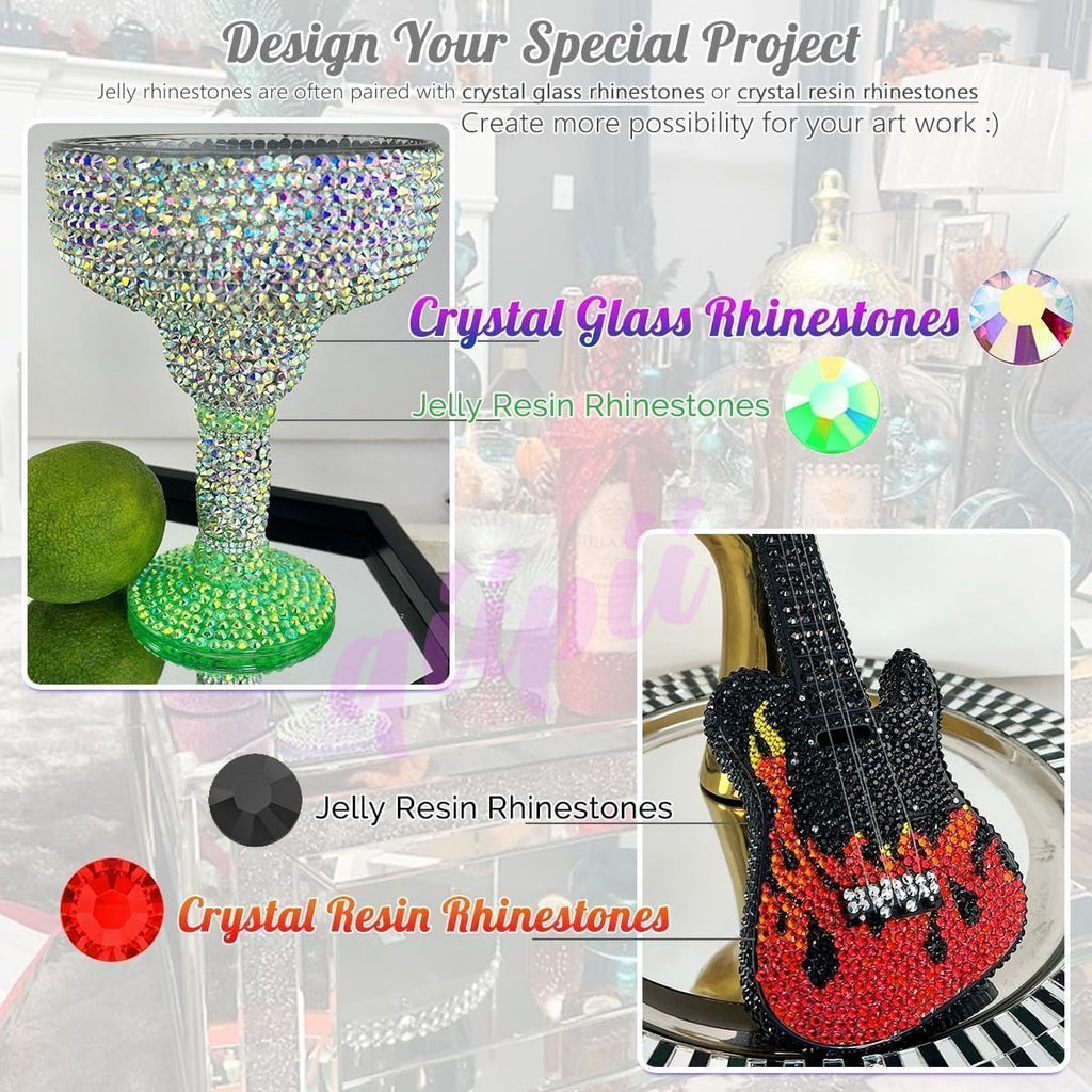qiipii 24 Color 6mm Jelly Resin Rhinestones with B7000 Glue – Colorful Flatback Gems for Crafts