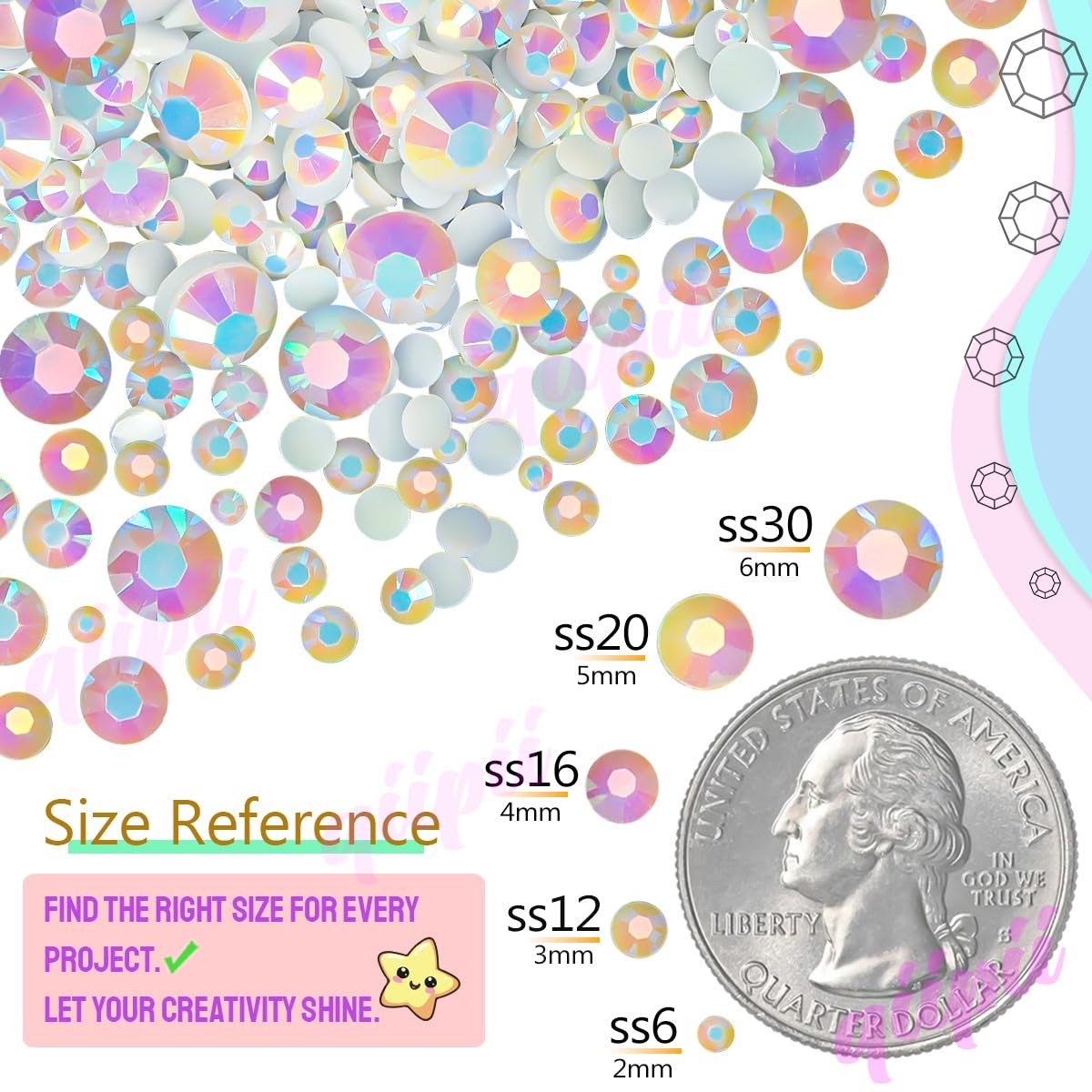 qiipii 28-Color 3mm Crystal Resin Rhinestones with B7000 Glue – Flatback SS10 for Nails, Eyes, Face, Crafts