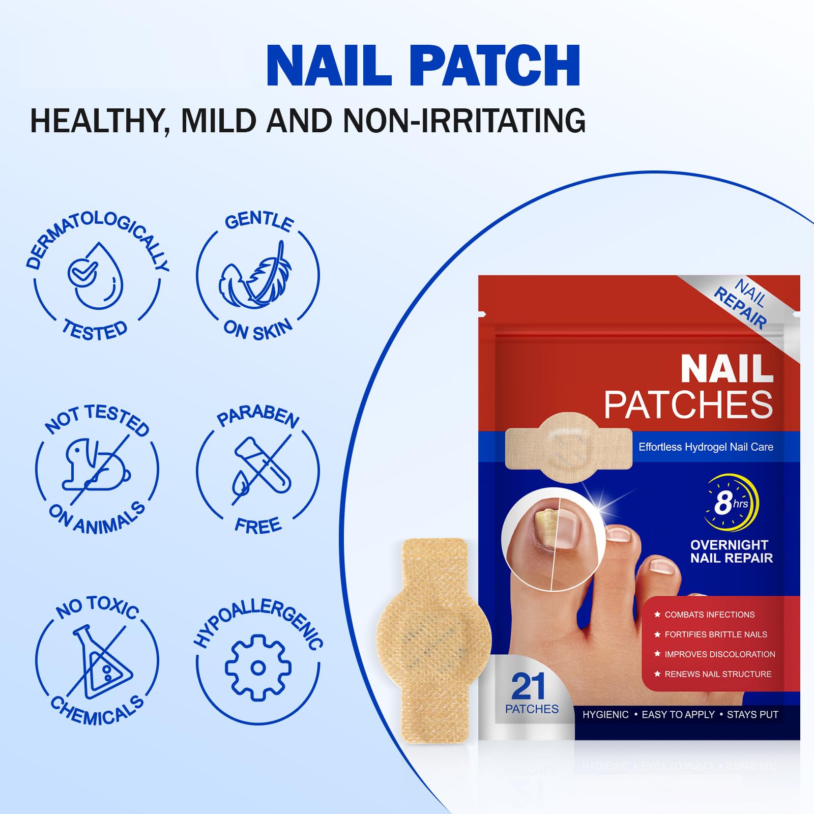 Qing Yo Nail Patches – 21 Pcs Overnight Nail Repair, Extra-Strength Patches for Thick, Discolored Nails
