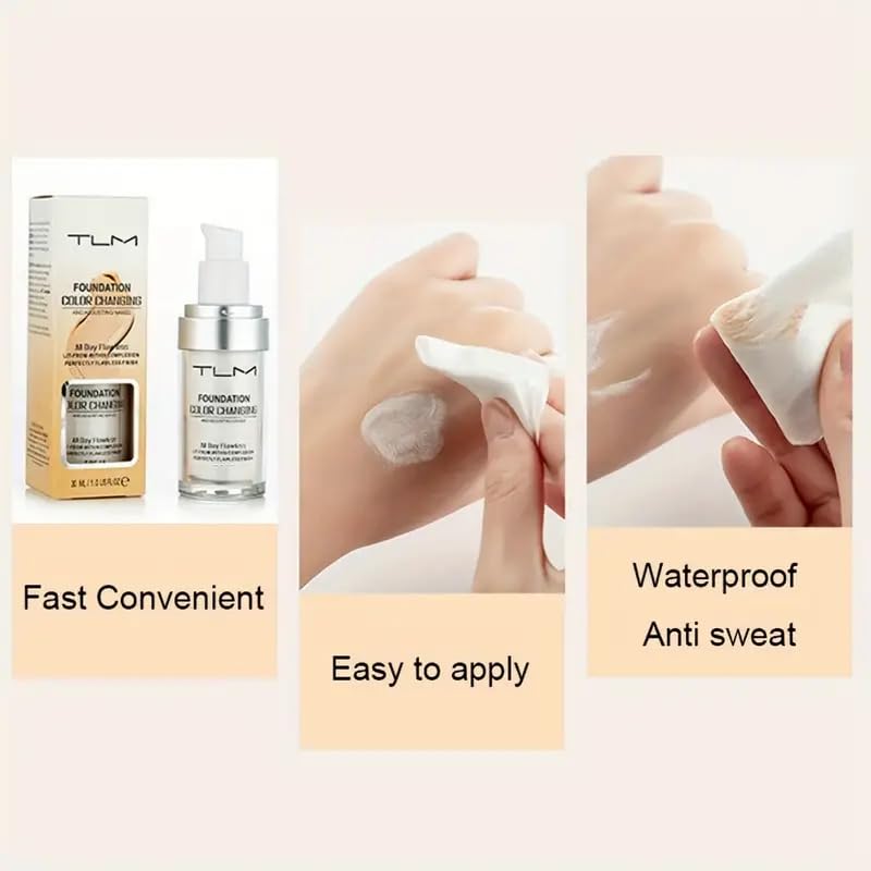 QINGFANGLI 3-Pack TLM Color Changing Foundation Liquid Base SPF15 — All-Day Flawless
