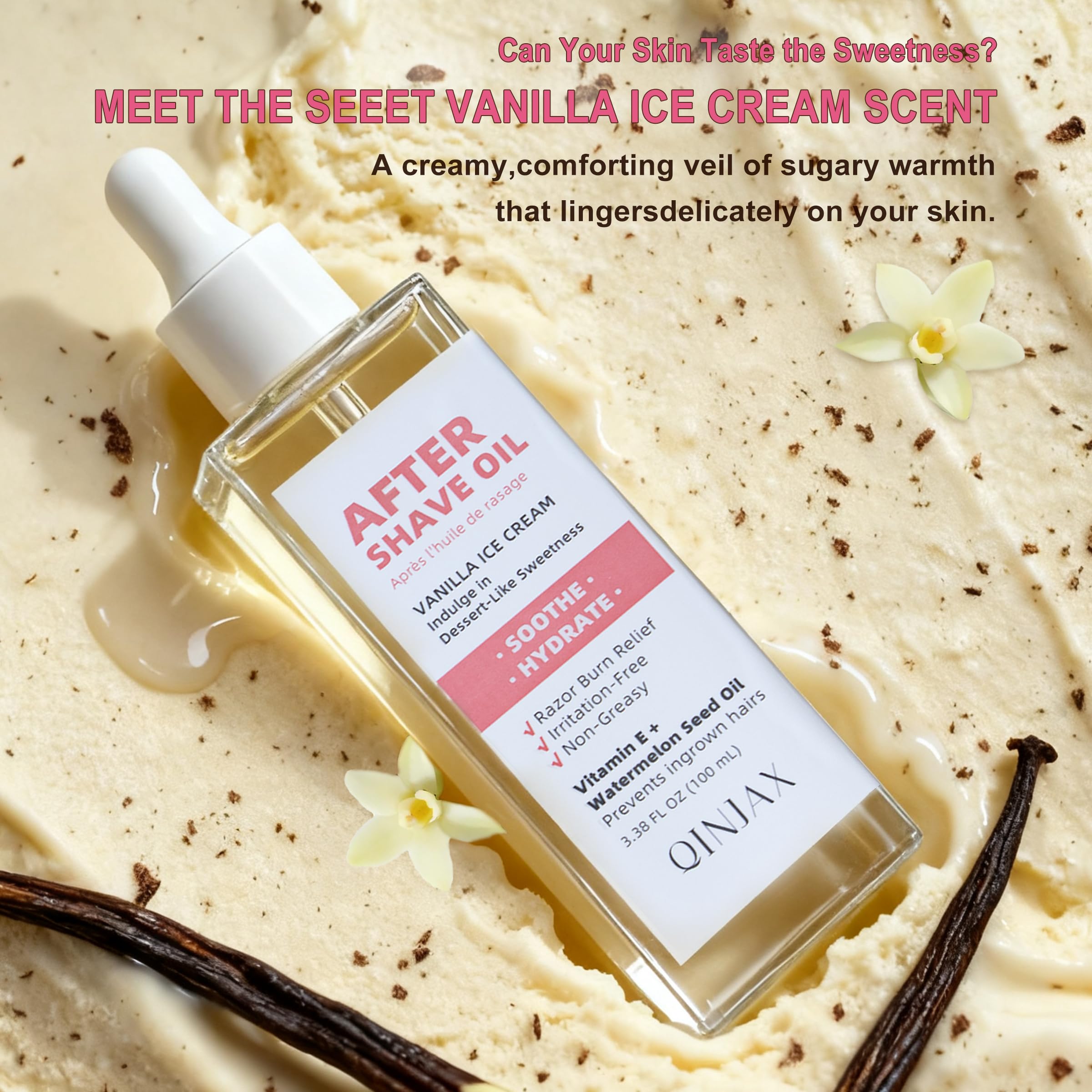 QINJAX After Shave Oil – Sweet Vanilla Ice Cream Scent for Women (100 ml)