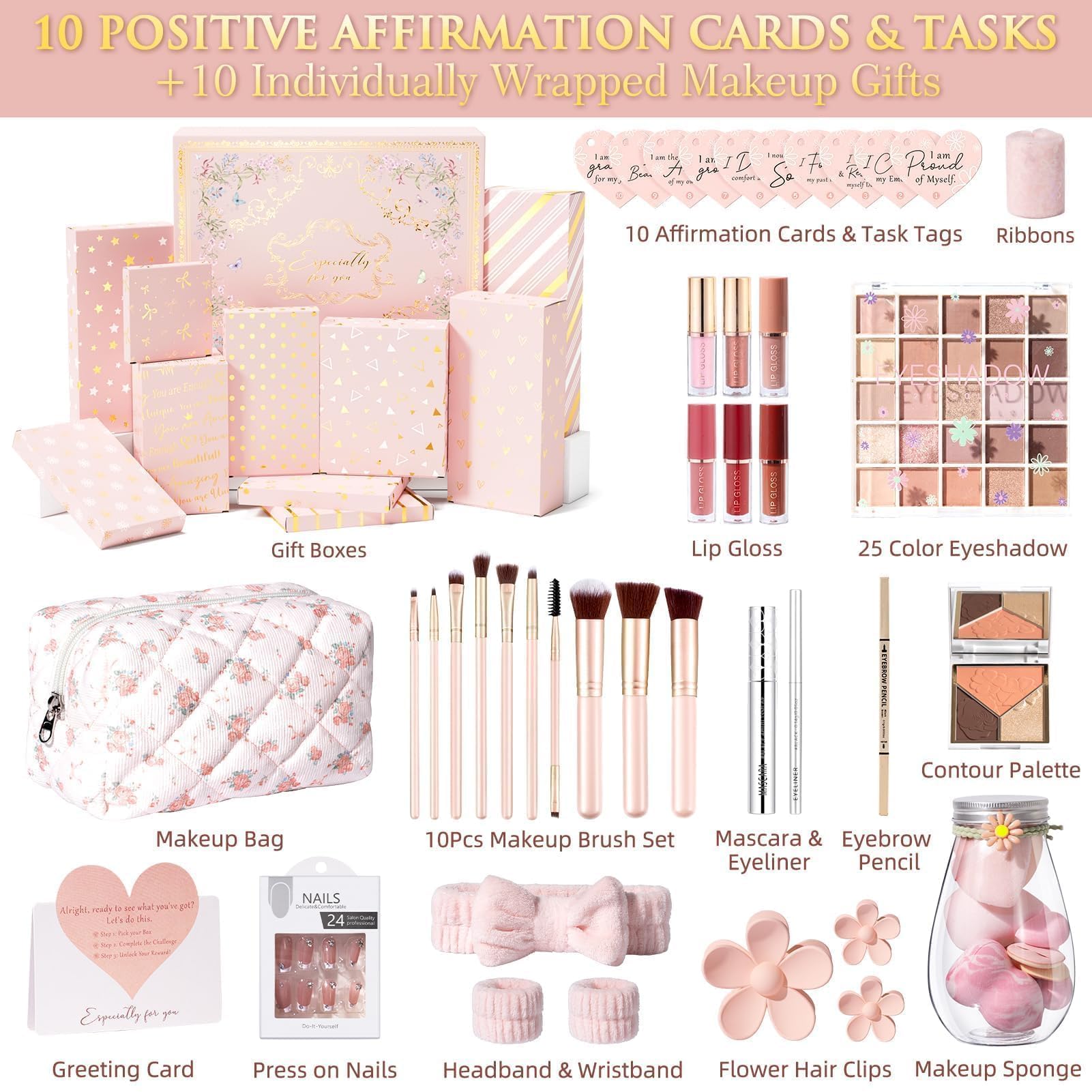 Qinline Teen Girl Gifts: 10 Affirmations & Empowering Makeup Gift Set