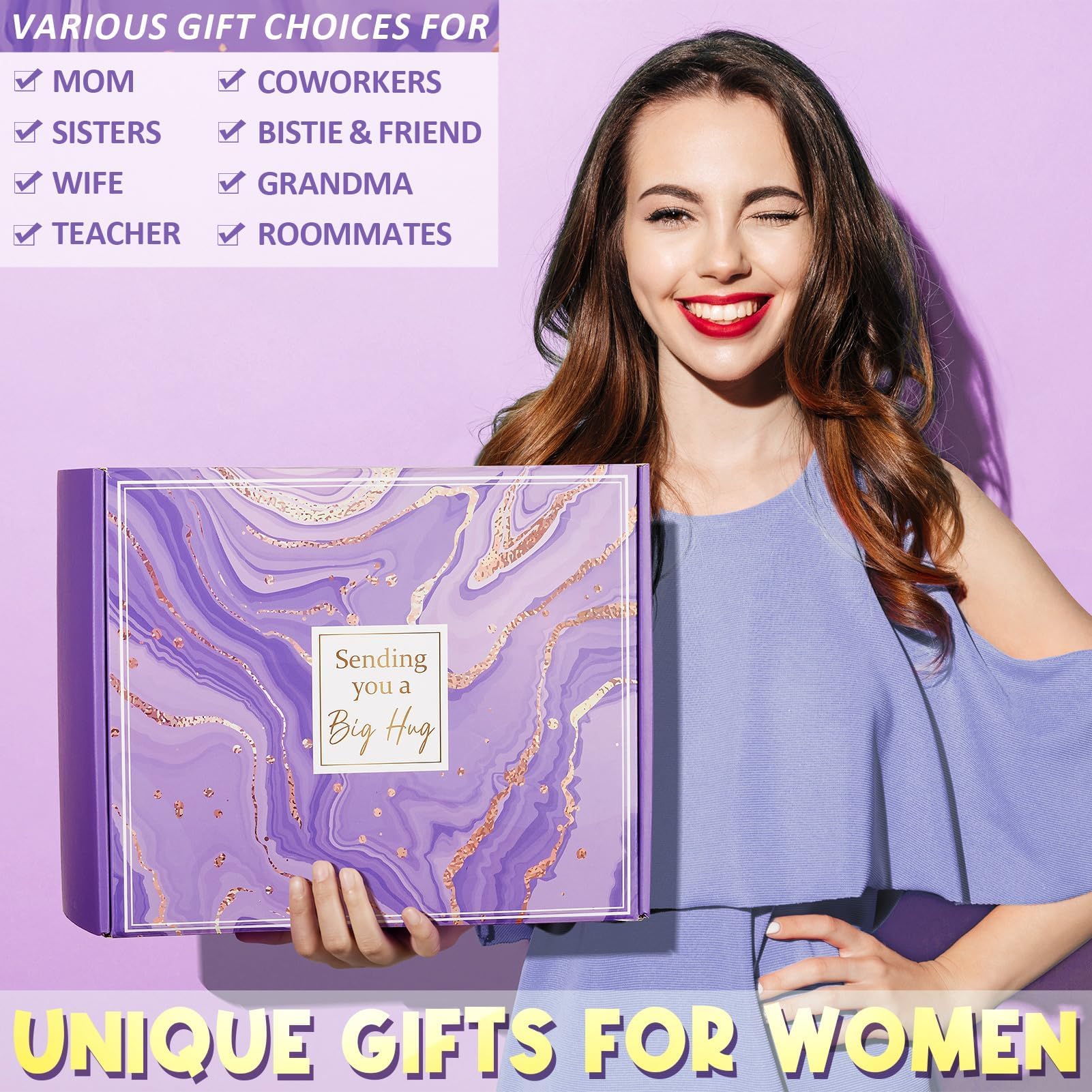 Qinline Birthday Gifts for Women: Lavender Spa Gift Basket + 40oz Tumbler