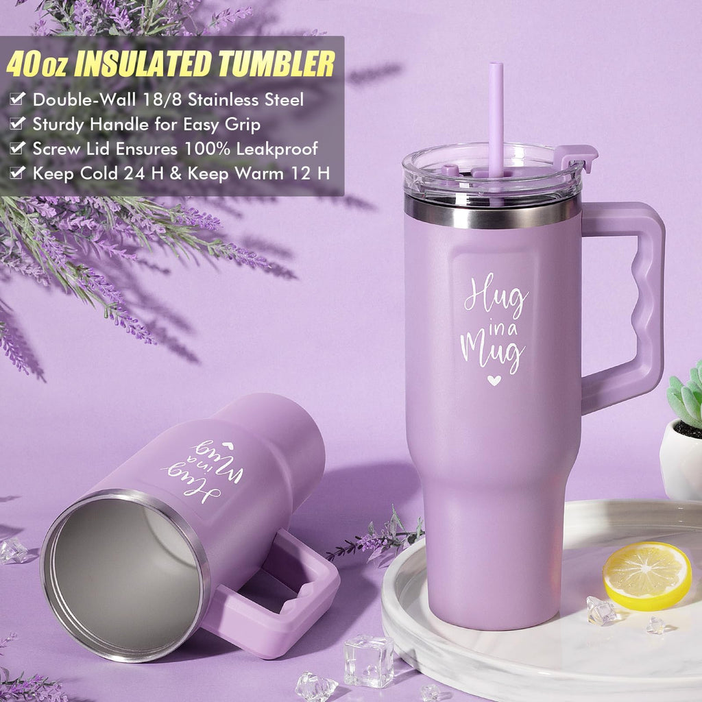 Qinline Birthday Gifts for Women: Lavender Spa Gift Basket + 40oz Tumbler