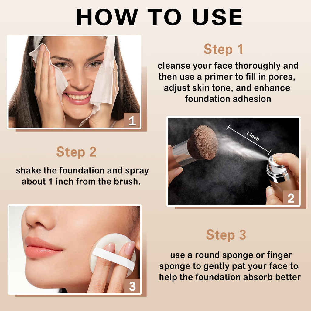 QIUFSSE Airbrush Foundation with Primer – Silk Flawless Makeup, Buildable Coverage, Hydrating Anti-Aging (02 Beige)