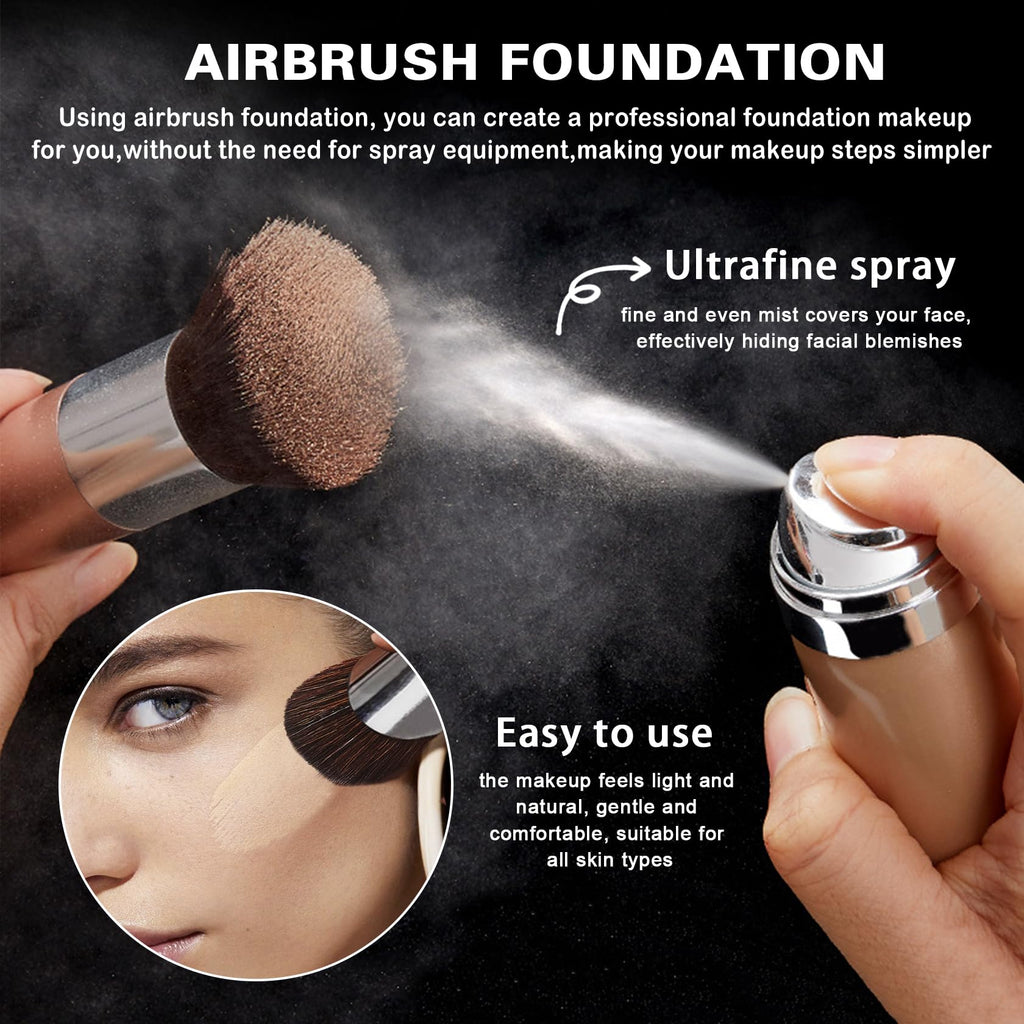 QIUFSSE Airbrush Foundation with Primer – Silk Flawless Makeup, Buildable Coverage, Hydrating Anti-Aging (02 Beige)
