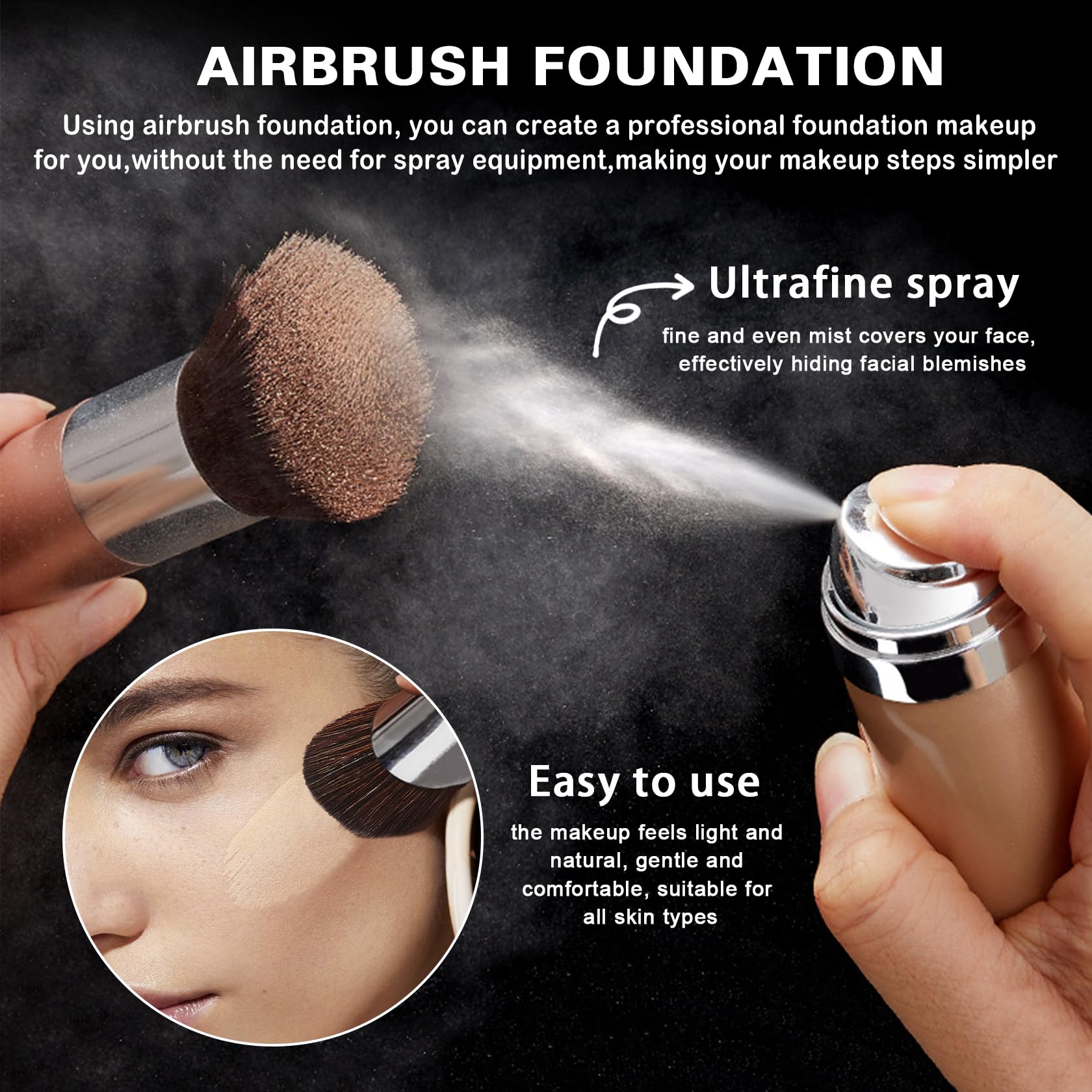 QIUFSSE Airbrush Foundation with Primer – Silk Flawless Makeup, Buildable Coverage, Hydrating Anti-Aging (02 Beige)