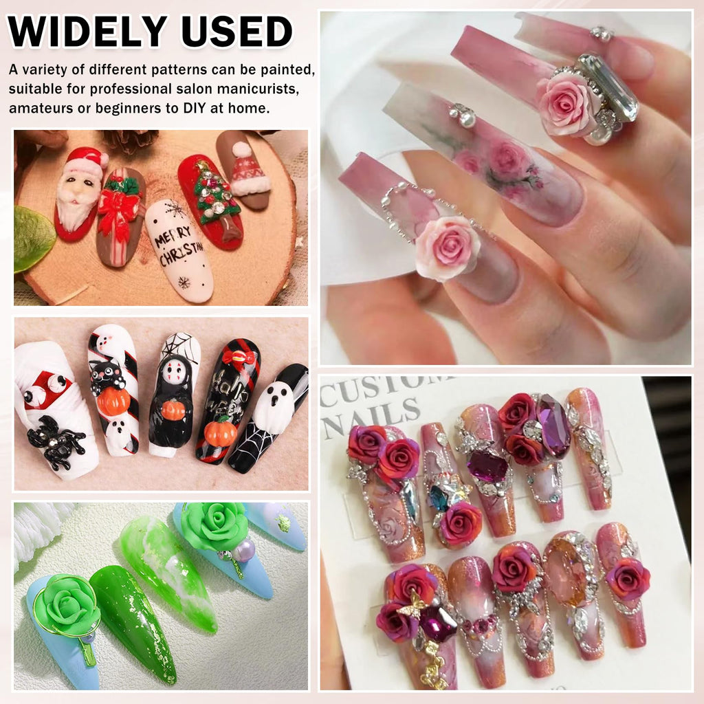 QIUFSSE 3D Nail Gel Sculpting Gel – 12 Colors & Carved Painting Pen Nail Art Kit (Soak Off UV/LED)