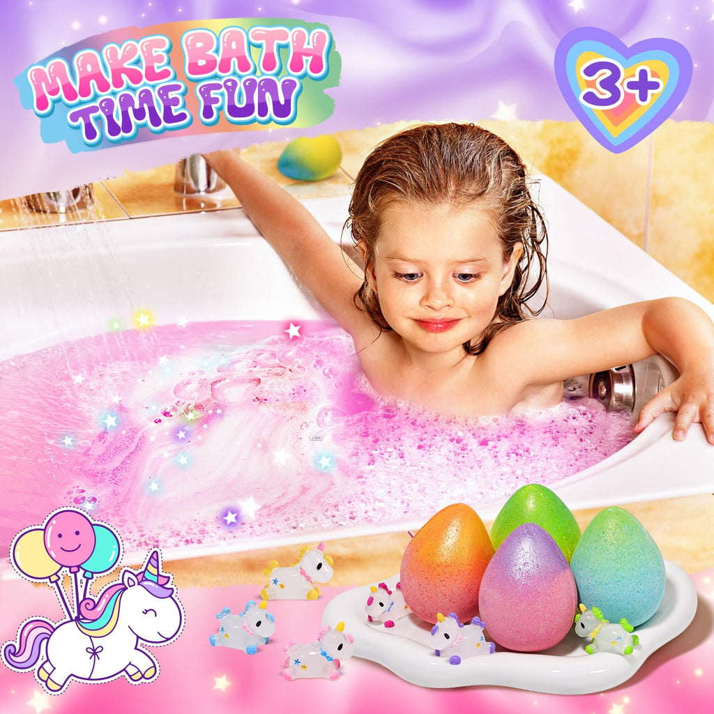 Qivatex Unicorn Bath Bombs for Girls – Natural Organic, Toys Inside, Gift Ideas