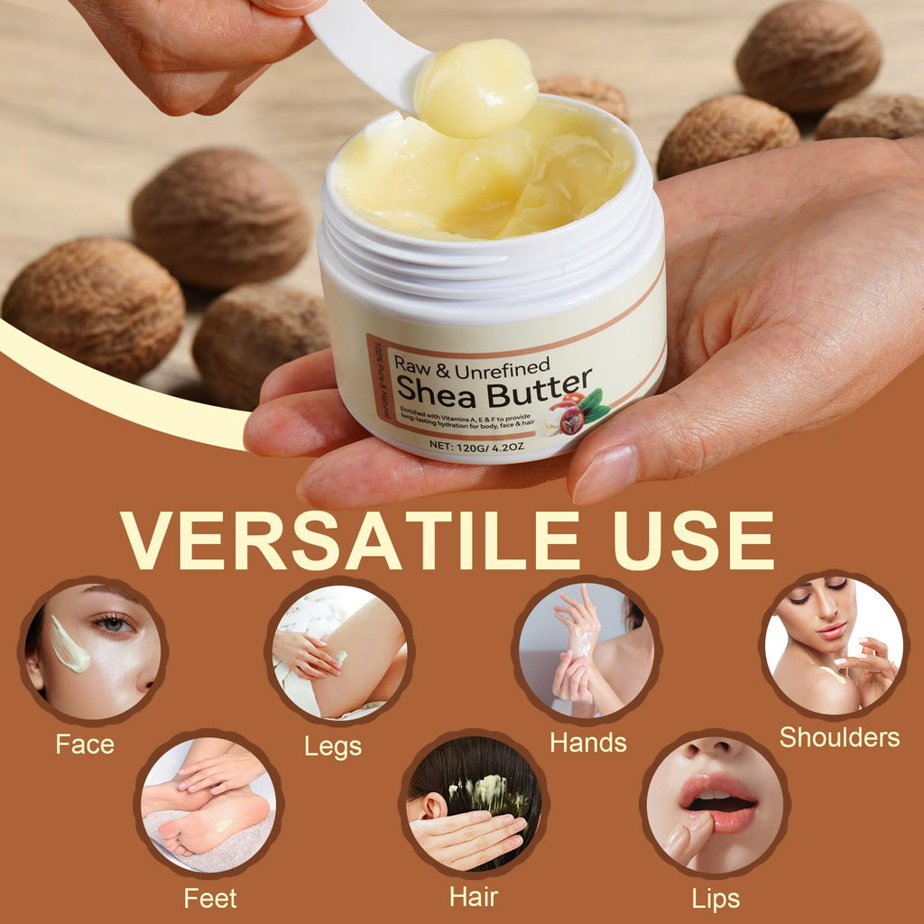 QJCWXIAOX 2-Pack Raw & Unrefined Shea Butter – Pure Moisturizer with Vitamins A, E & F