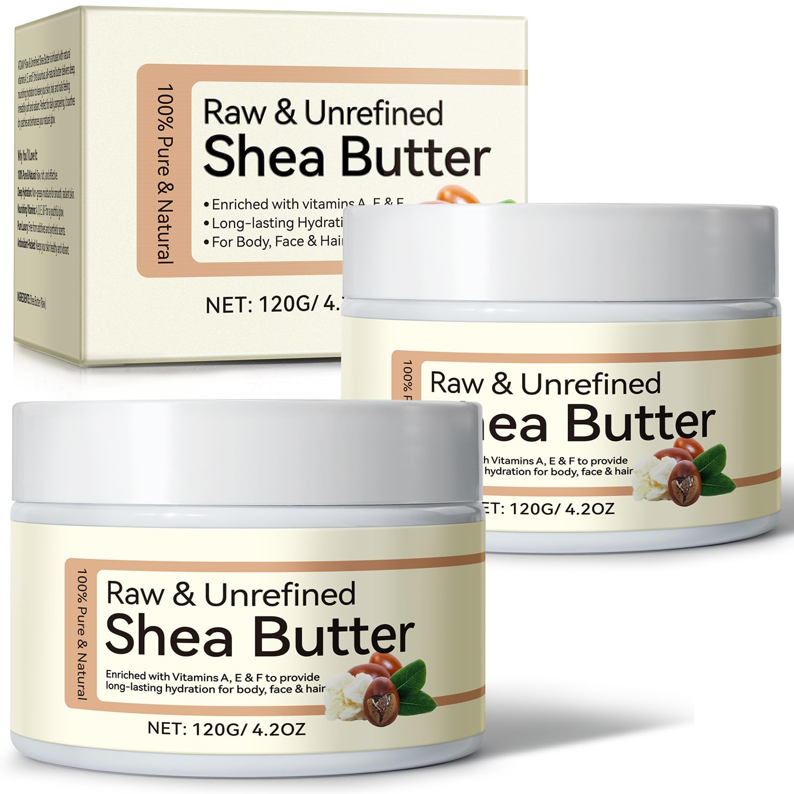 QJCWXIAOX 2-Pack Raw & Unrefined Shea Butter – Pure Moisturizer with Vitamins A, E & F