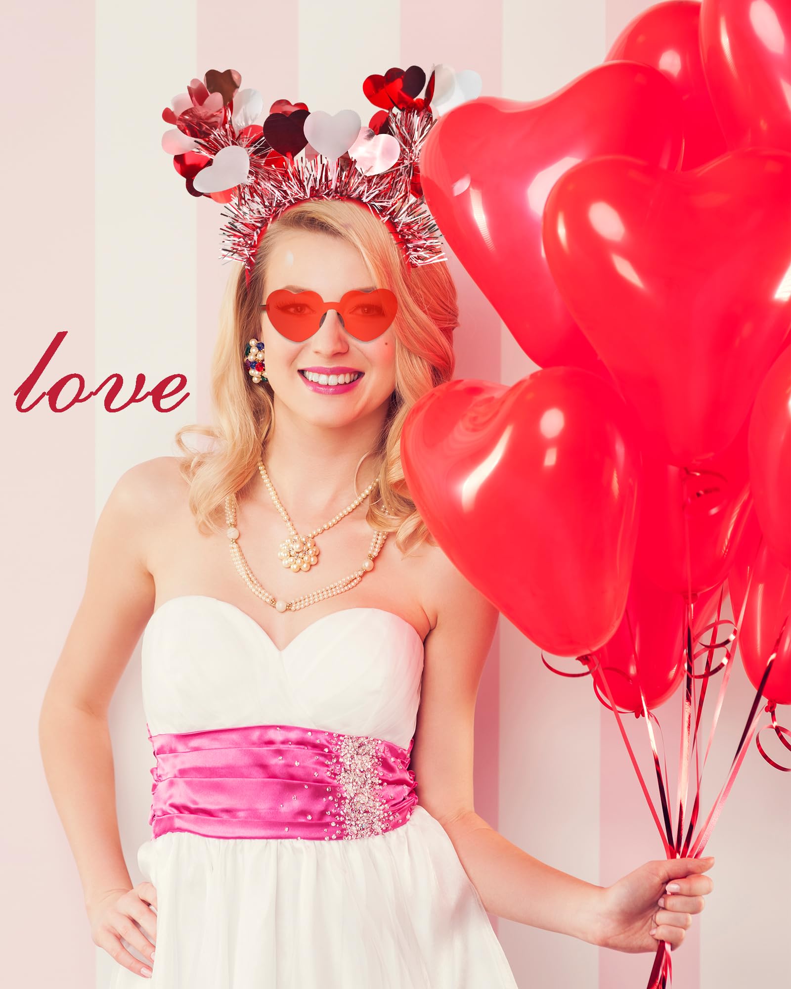 QLINLEAF Valentines Heart Headband & Heart Sunglasses – Party Accessories