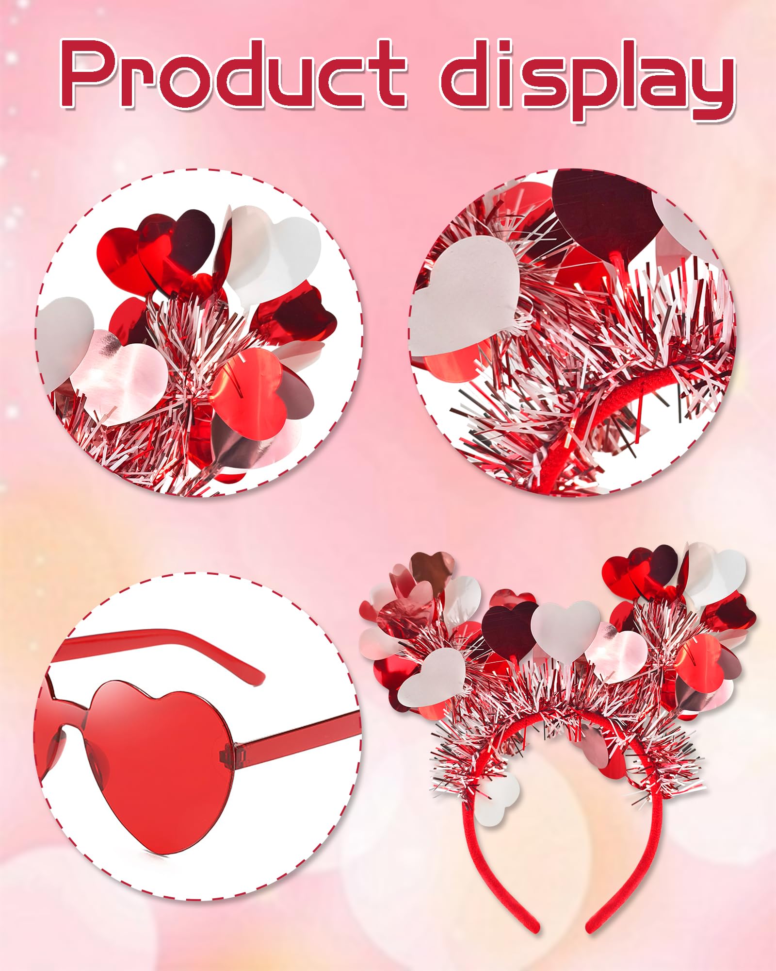 QLINLEAF Valentines Heart Headband & Heart Sunglasses – Party Accessories