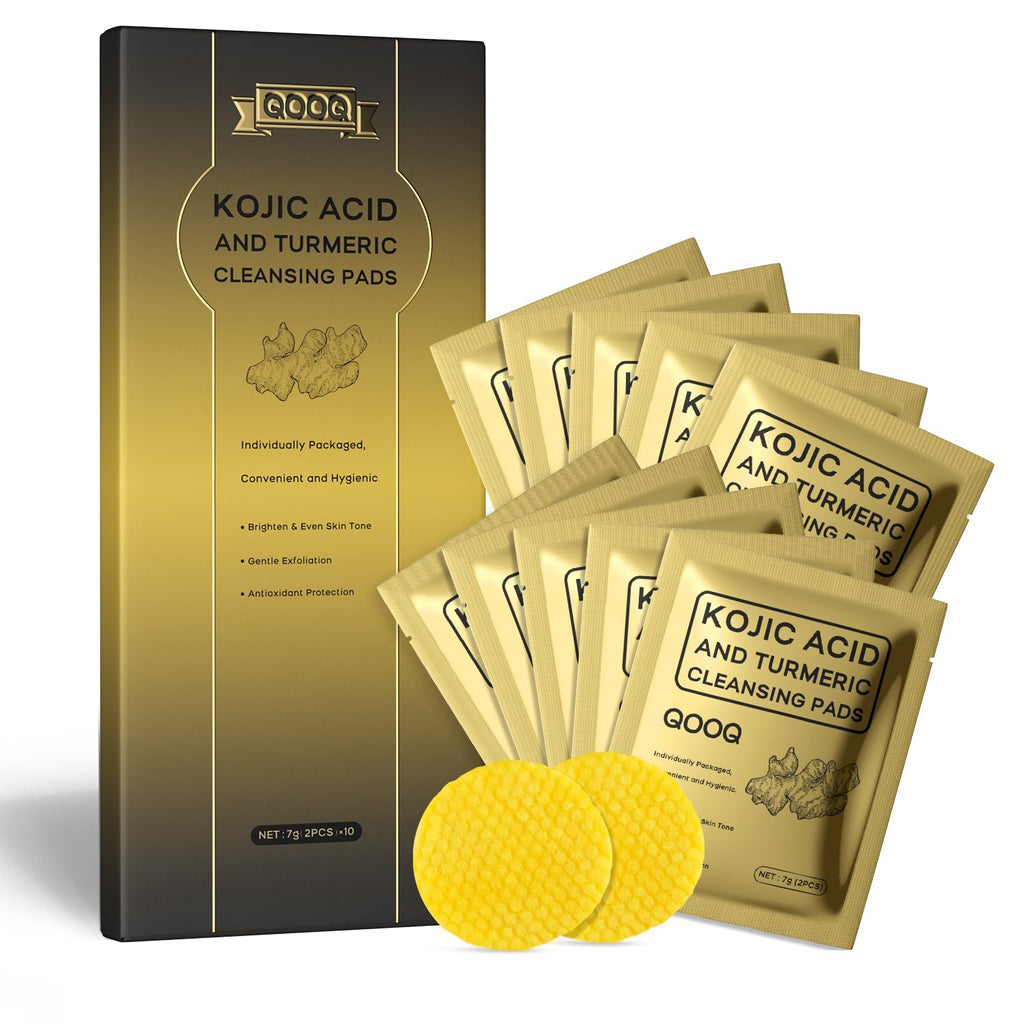 QOOQ Turmeric Kojic Acid Cleansing Pads – Individually Sealed Travel-Size (20 Pads) | Gentle Brightening Exfoliator