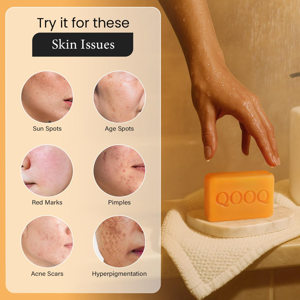QOOQ Turmeric Kojic Acid Soap – Brightening Face & Body Wash with Vitamin C & E (120g x 2)
