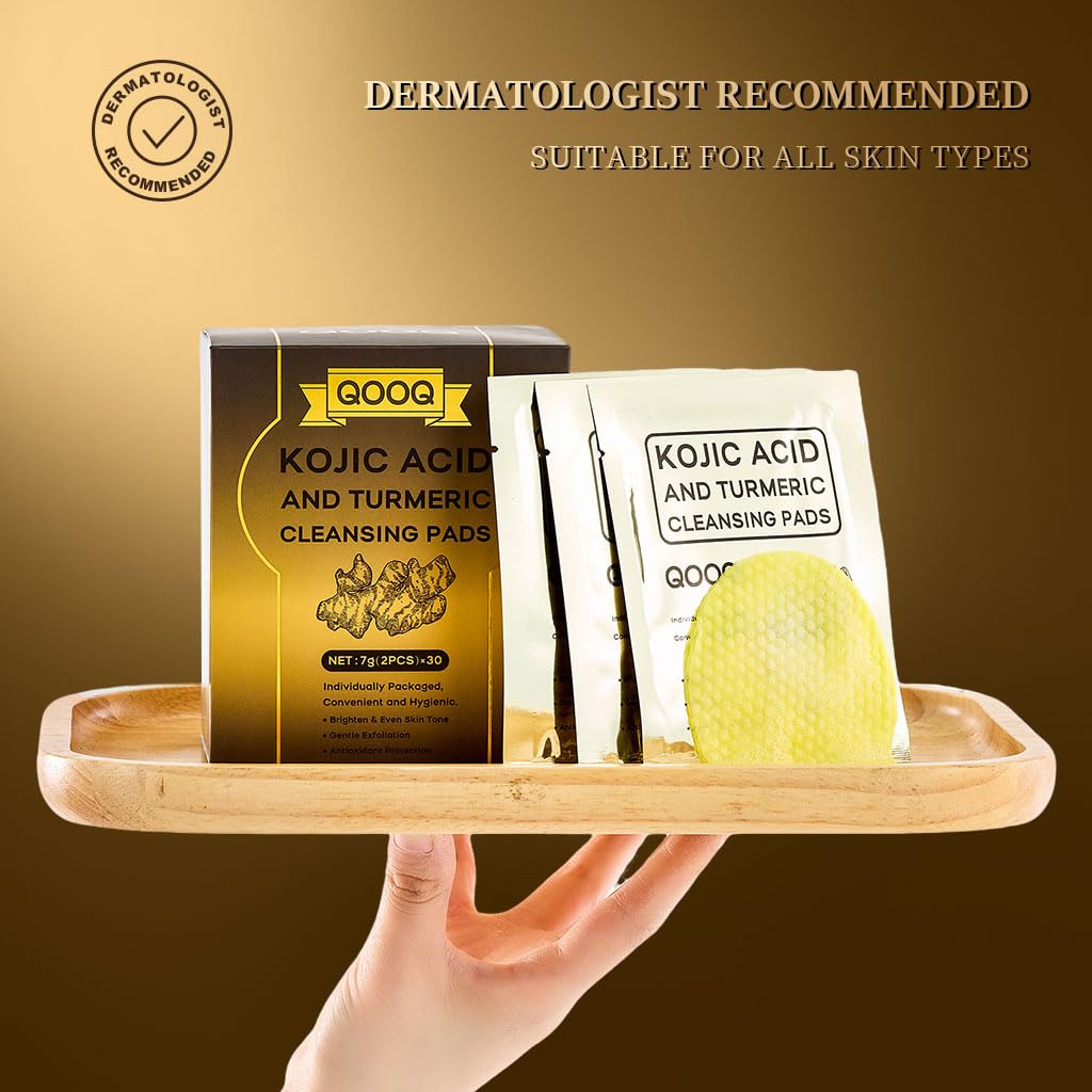 QOOQ Turmeric Kojic Acid Cleansing Pads – Individually Sealed, Fresh (60 Pads)