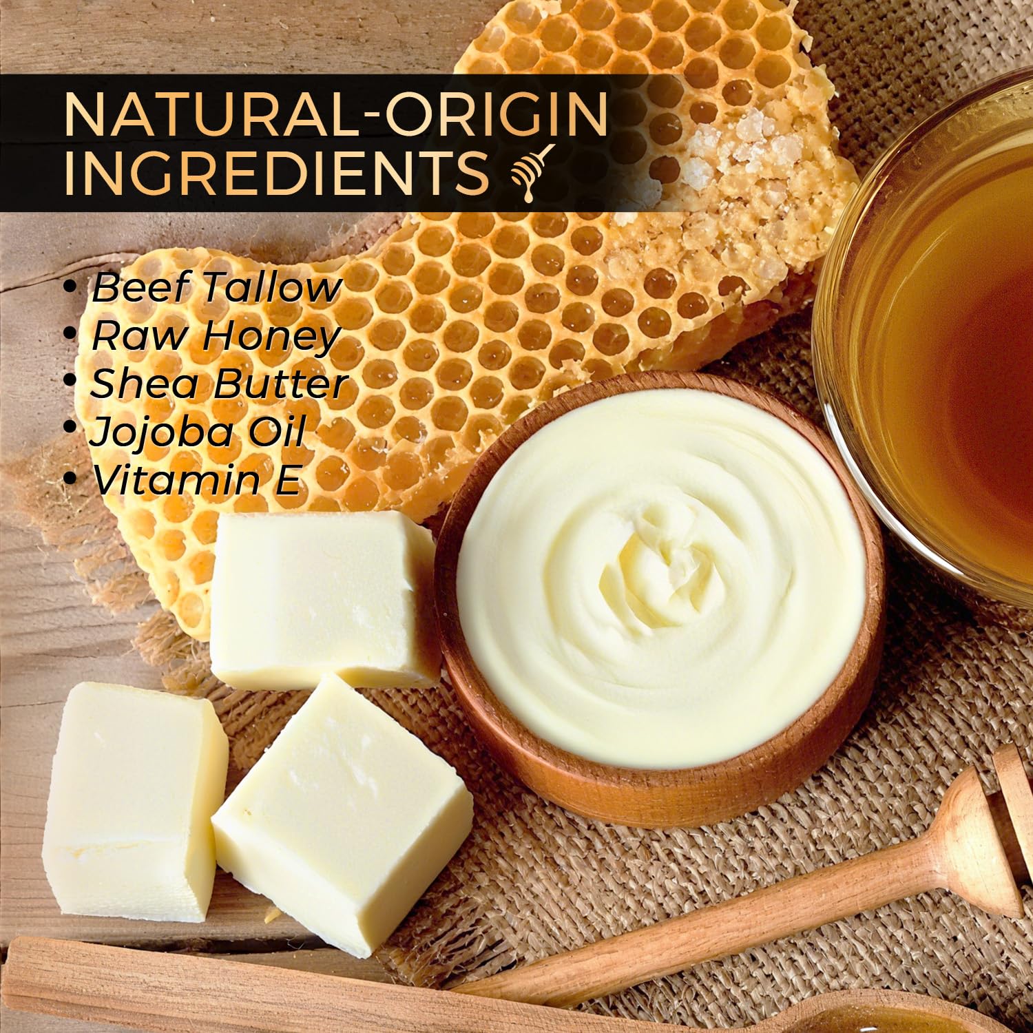 QOOQ Grass-Fed Beef Tallow Facial Cream – Unscented, Raw Honey & Shea Butter (2 oz)