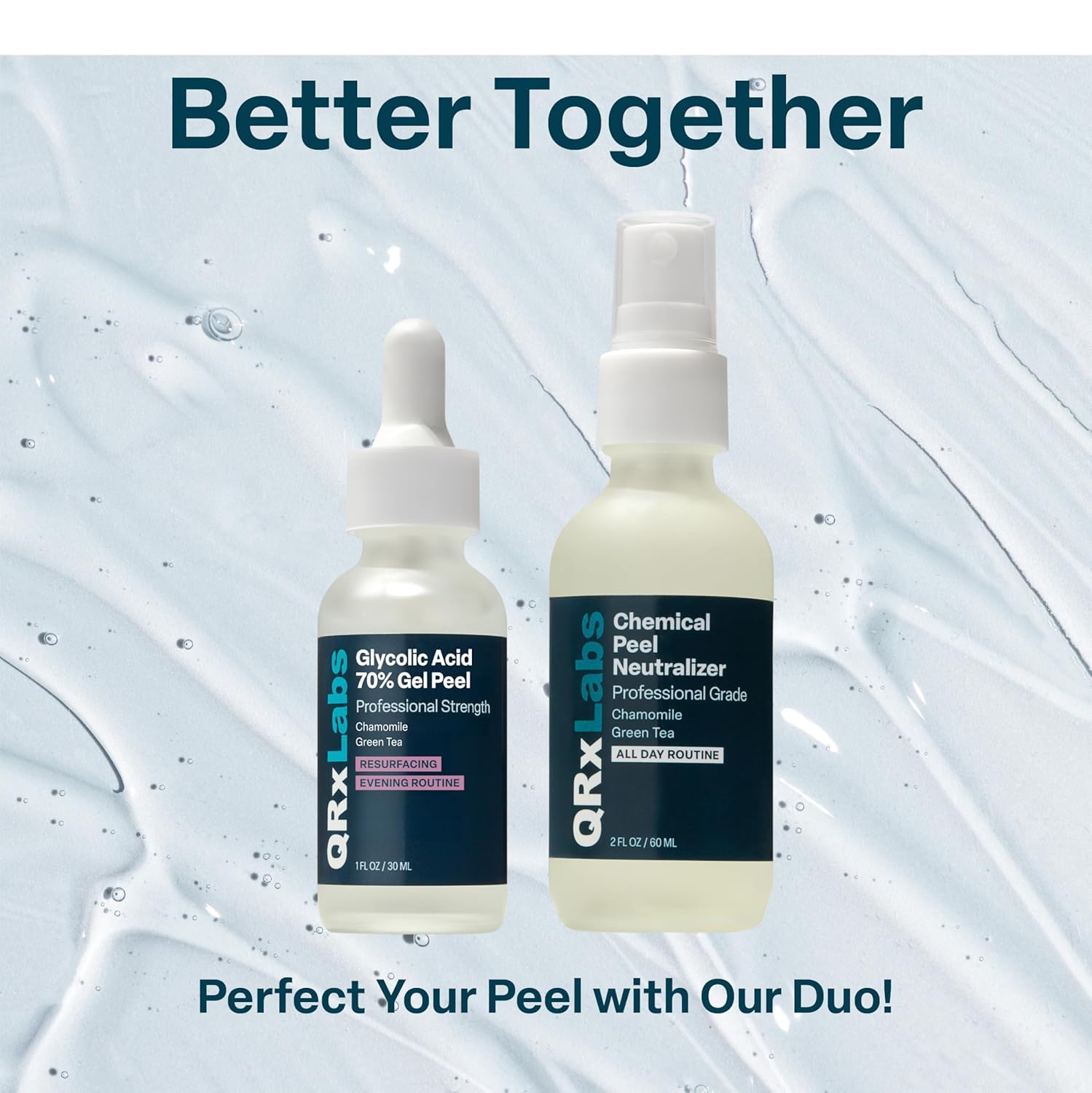 QRxLabs 70% Glycolic Acid Gel Peel & Neutralizer Set – At-Home Professional-Grade Skincare (1 oz & 2 oz)