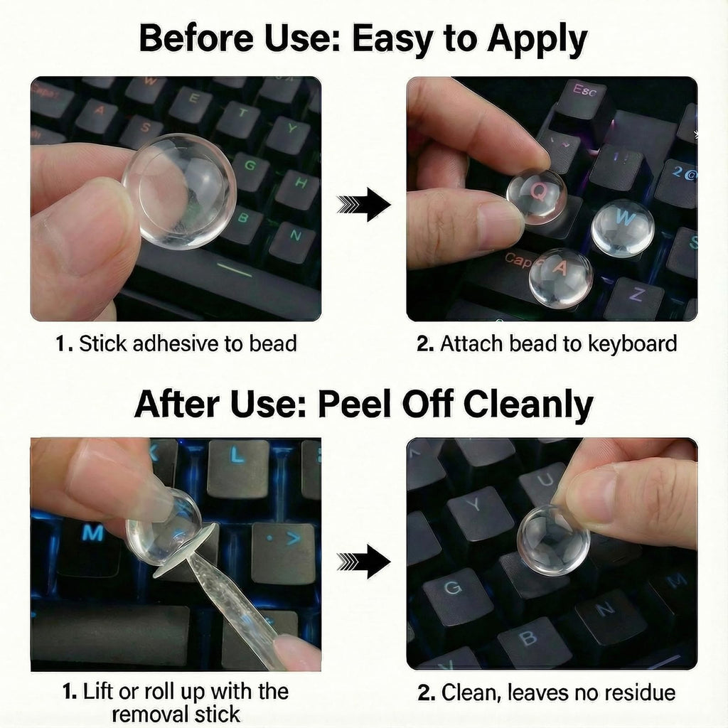 Quafochi 60pcs Keyboard Stickers for Long Nails – Clear Glass Bubbles, No-Residue, Universal Fit
