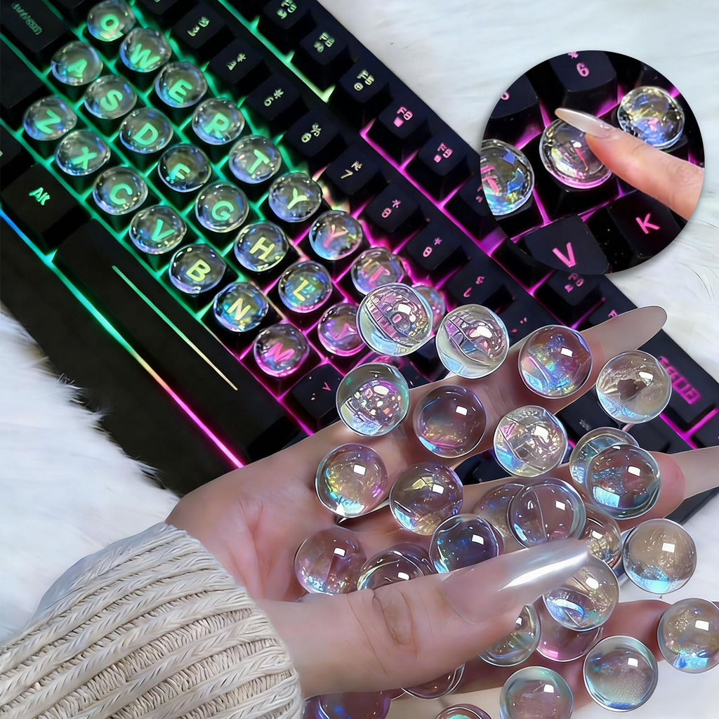 Quafochi 60pcs Keyboard Stickers for Long Nails – Clear Glass Bubbles, No-Residue, Universal Fit