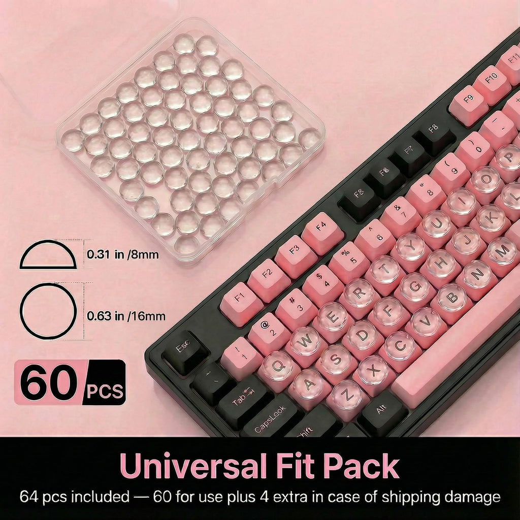 Quafochi 60pcs Keyboard Stickers for Long Nails – Clear Glass Bubbles, No-Residue, Universal Fit