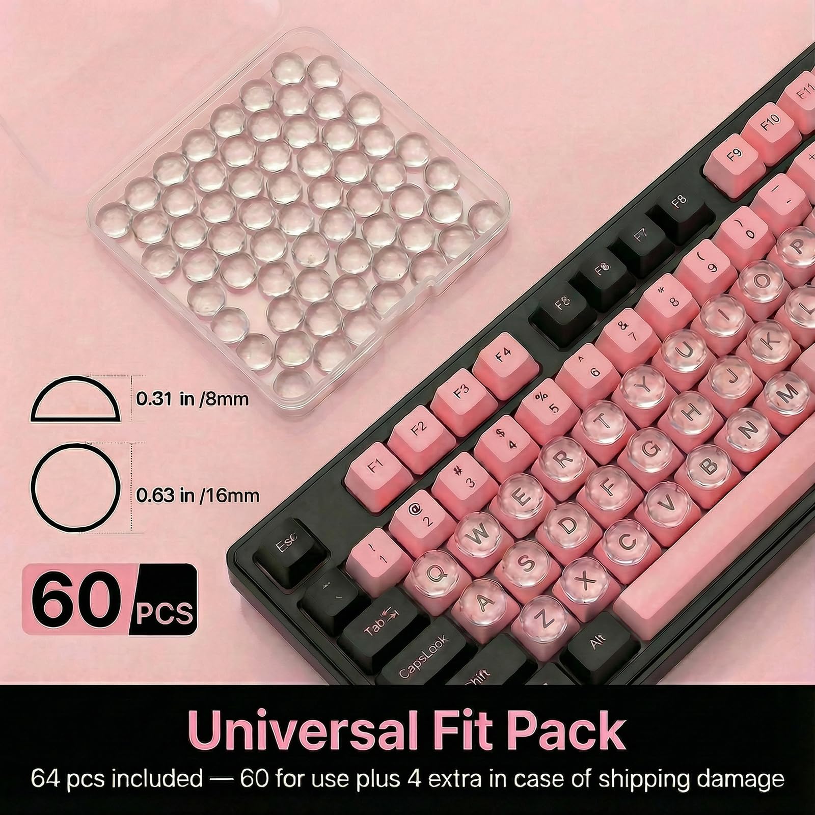 Quafochi 60pcs Keyboard Stickers for Long Nails – Clear Glass Bubbles, No-Residue, Universal Fit