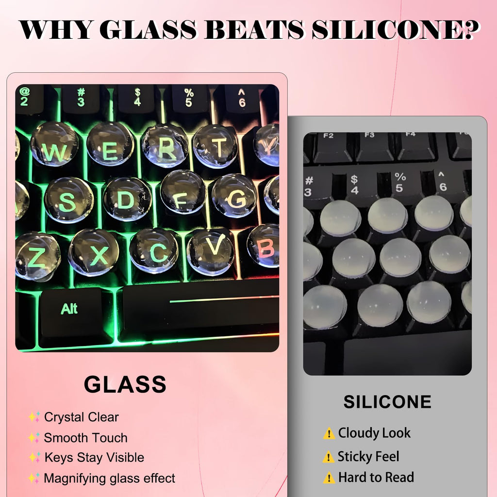 Quafochi 60pcs Keyboard Stickers for Long Nails – Clear Glass Bubbles, No-Residue, Universal Fit