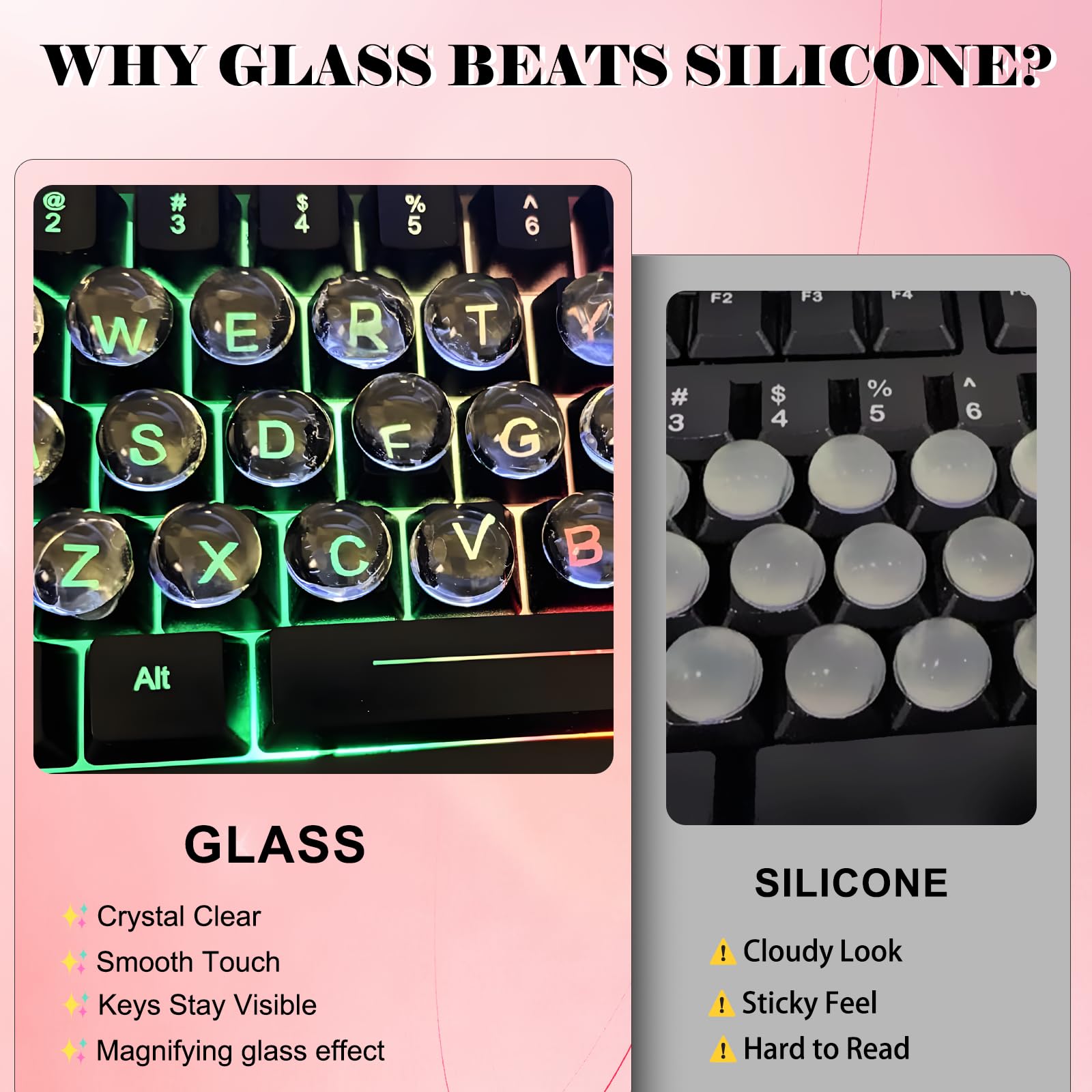 Quafochi 60pcs Keyboard Stickers for Long Nails – Clear Glass Bubbles, No-Residue, Universal Fit